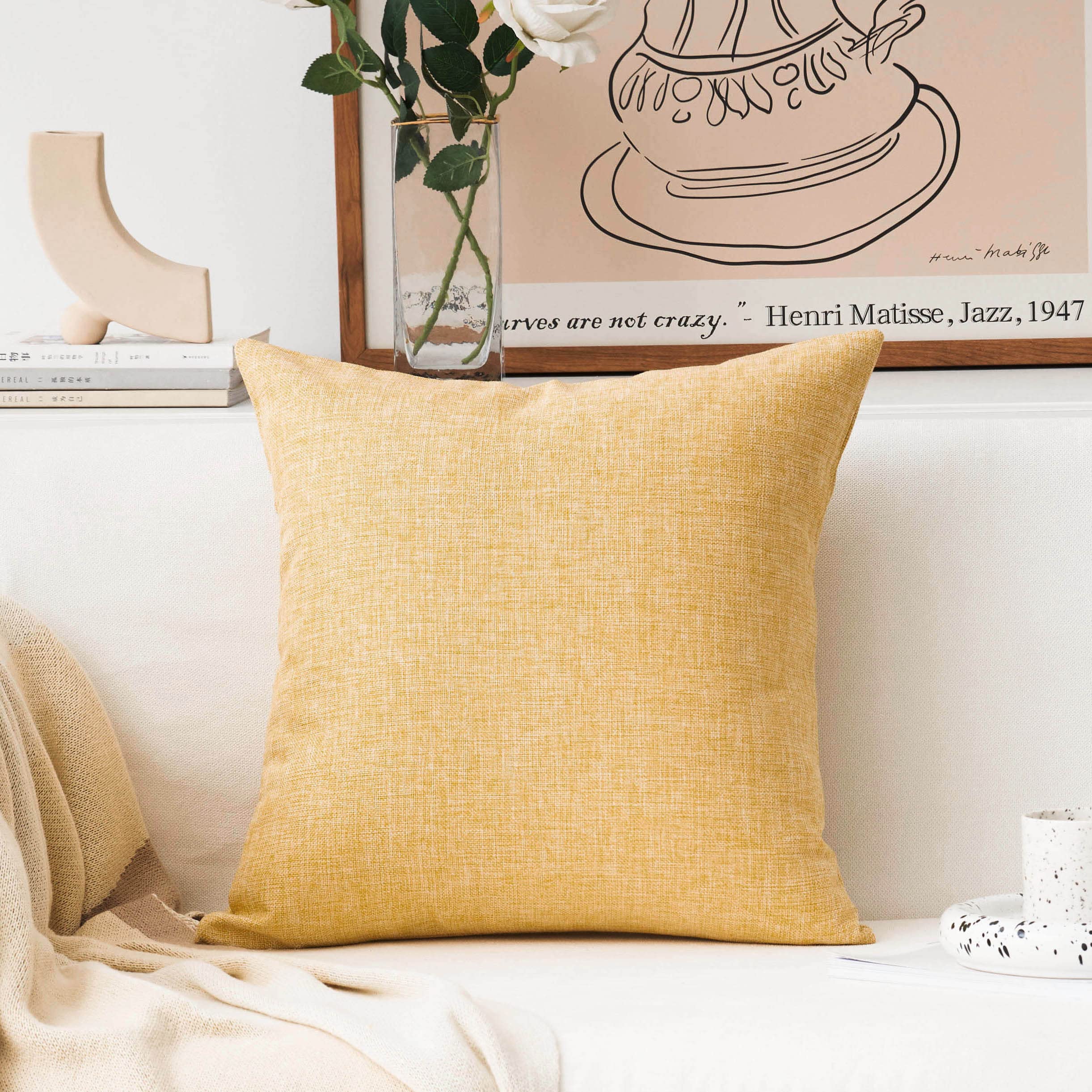 18x18 Inch Yellow Farmhouse Spring Pillow Covers - Textured Linen Square Throw Pillows for Couch, Sofa & Bed - Easter & Holiday Home Decor (45cm) - Perfect for Living Room, Porch & Seasonal Decoration