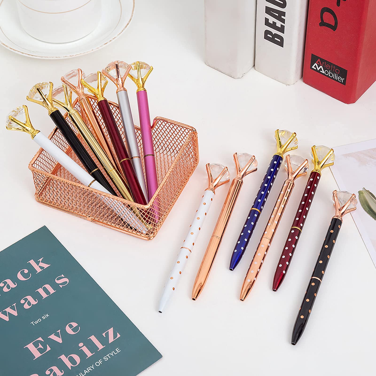 Luxury Diamond Ballpoint Pens for Women - Rose Gold Metal Pen with Crystal Diamonds, Elegant Wedding & Office Gift (3-Pack) - Perfect for Brides, Graduation, School, and Professional Use