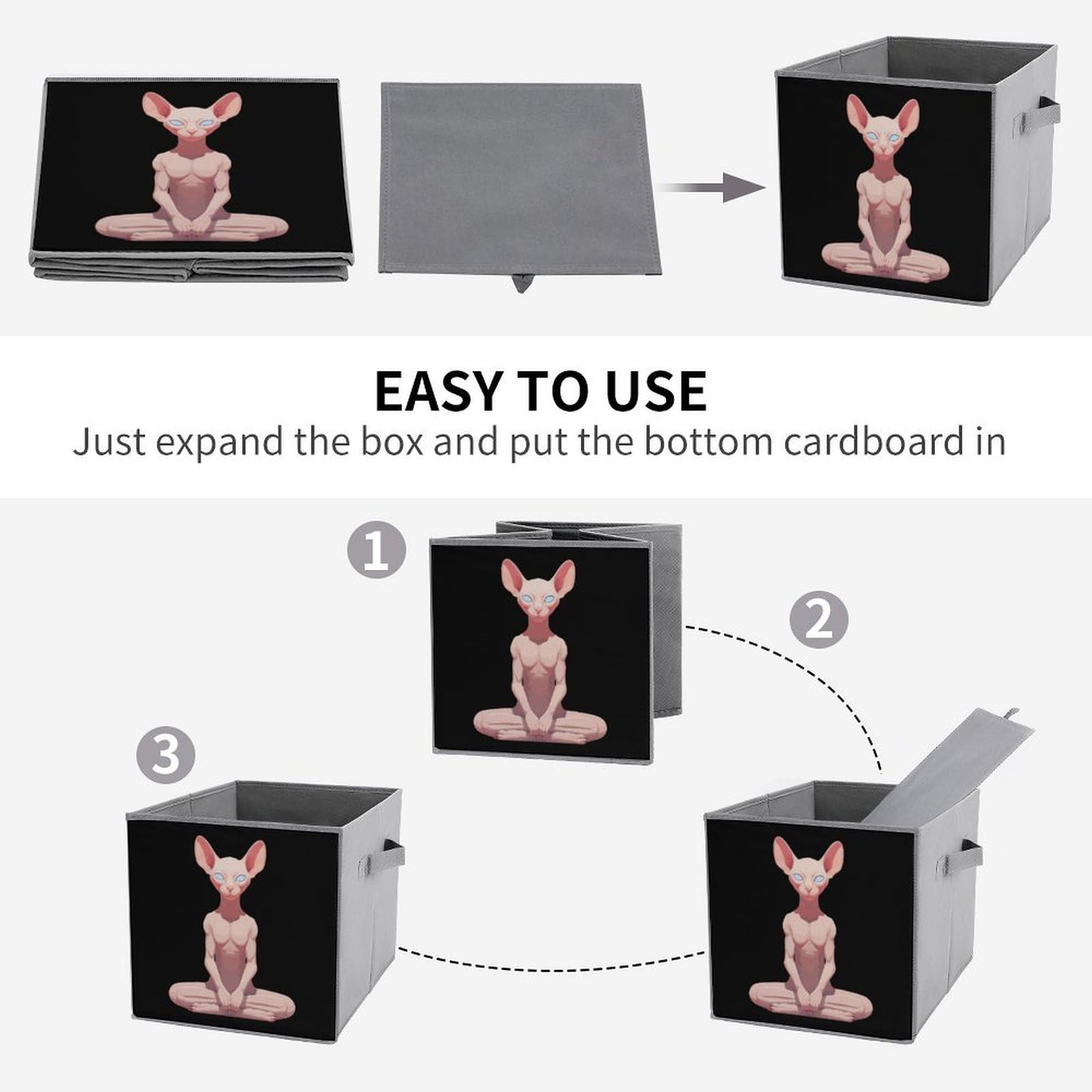 Foldable Storage Cubes with Handles - 6 Pack Square Fabric Bins for Organizing Clothes, Toys & Home Essentials | Perfect for Sphynx Cat Owners, Yoga Studios & Closet Organization