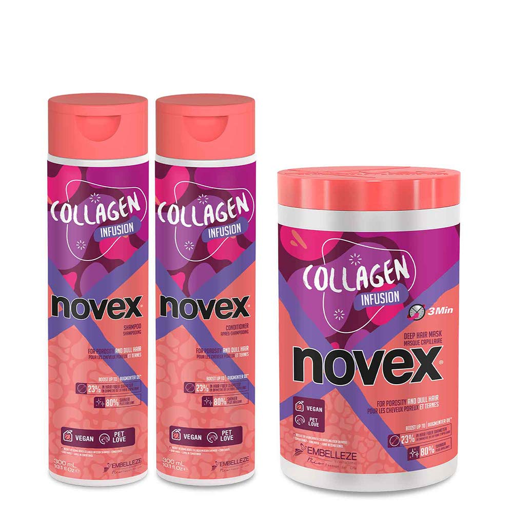 NOVEX Hair Care Set - Shampoo 10.1oz, Conditioner 10.1oz & Hair Mask 35oz - Sulfate Free, Moisturizing & Repairing for Dry, Damaged Hair - Perfect for Daily Use & Salon Quality Treatment at Home