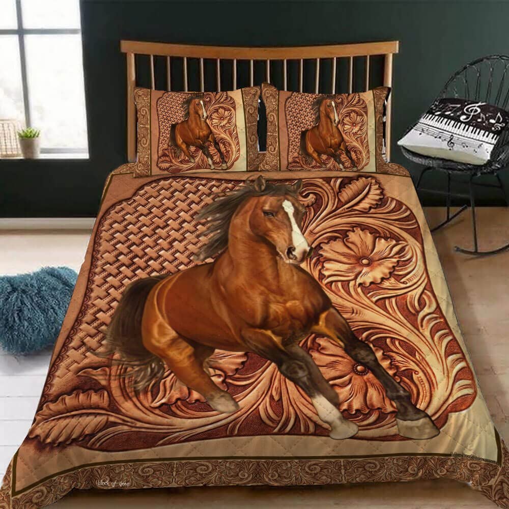 GEEMBI Horse Print Quilt Bedding Set - Queen Size All Season Soft Microfiber Bedspread with Pillow Shams - Breathable Lightweight Coverlet for Bedroom Decor (King/Queen/Twin) - Perfect for Guest Rooms, Dorm Rooms & Cozy Home Bedding
