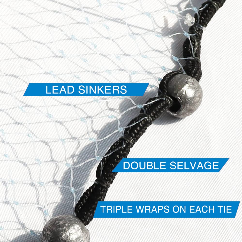 Pancake Cast Net – Heavy-Duty 1.0+ lb/ft Weights, 4ft to 12ft Radius, Multiple Mesh Sizes – Professional Grade Fishing Net for Freshwater & Saltwater – Perfect for Shrimp, Baitfish, and Mullet Catching