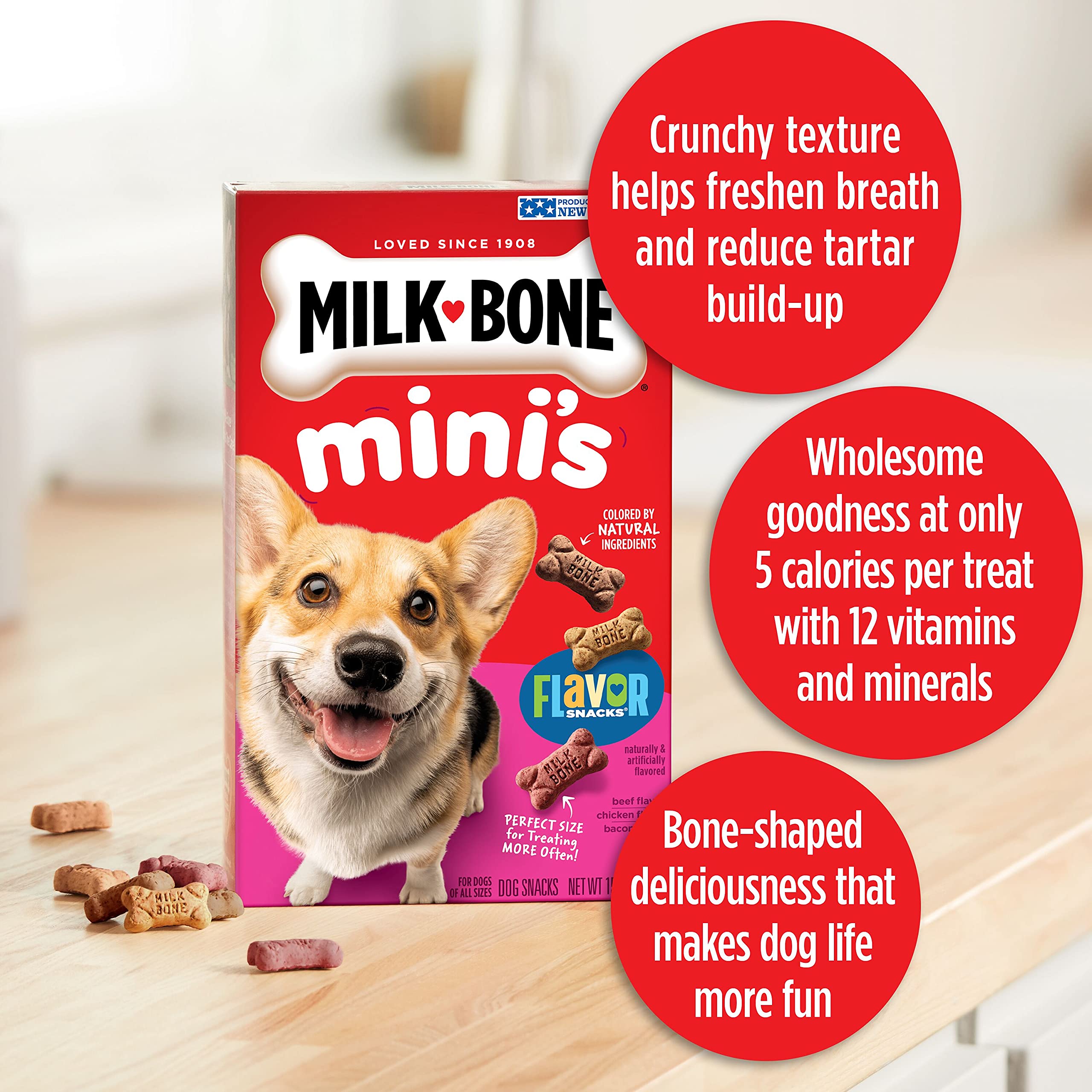 Milk-Bone Mini's Flavor Snacks Dog Treats - 15oz (6 Pack) | Crunchy Dental Chews for Small & Medium Dogs | Tartar Control & Teeth Cleaning | Perfect for Training Rewards & Daily Treats
