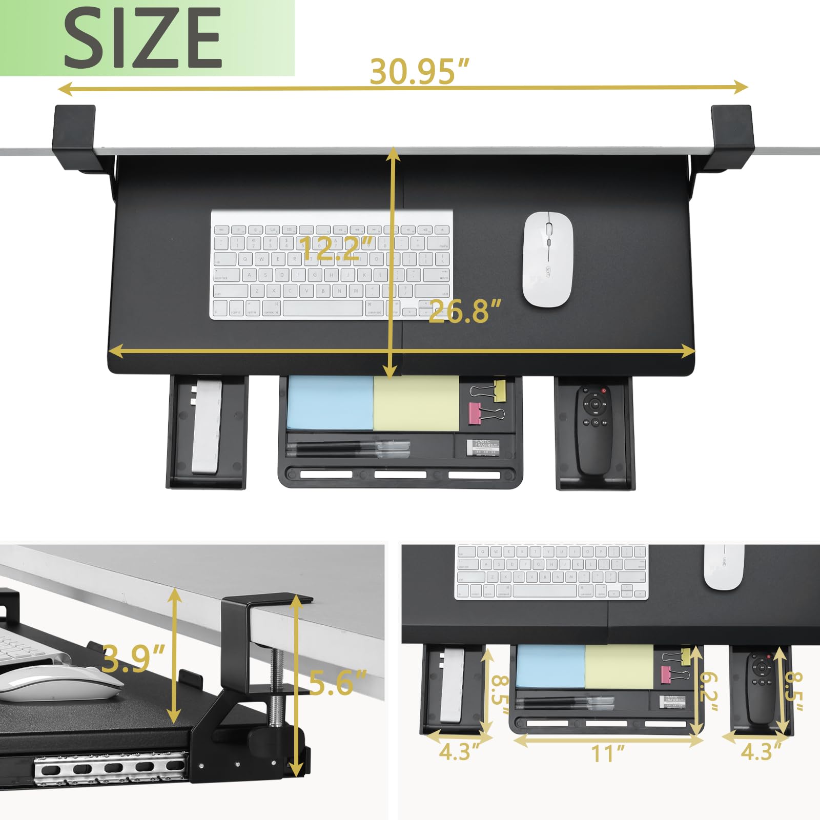 Ergonomic Under Desk Keyboard Tray with C-Clamp - Slide Out Pull Out Keyboard & Mouse Platform for Home Office Workstation (Black) | Perfect for Computer Desks, Gaming Setups & Workspace Organization