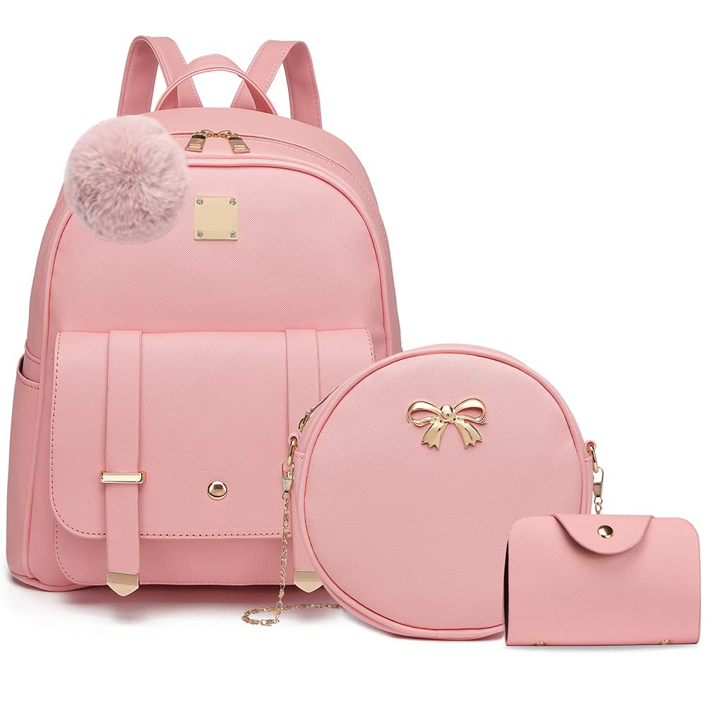 **MACCINELO Cute Leather Mini Backpack Purse for Women - Bowknot Small Backpack for Girls, Ladies Shoulder Bag (3pcs) - Perfect for Travel, School & Daily Use**