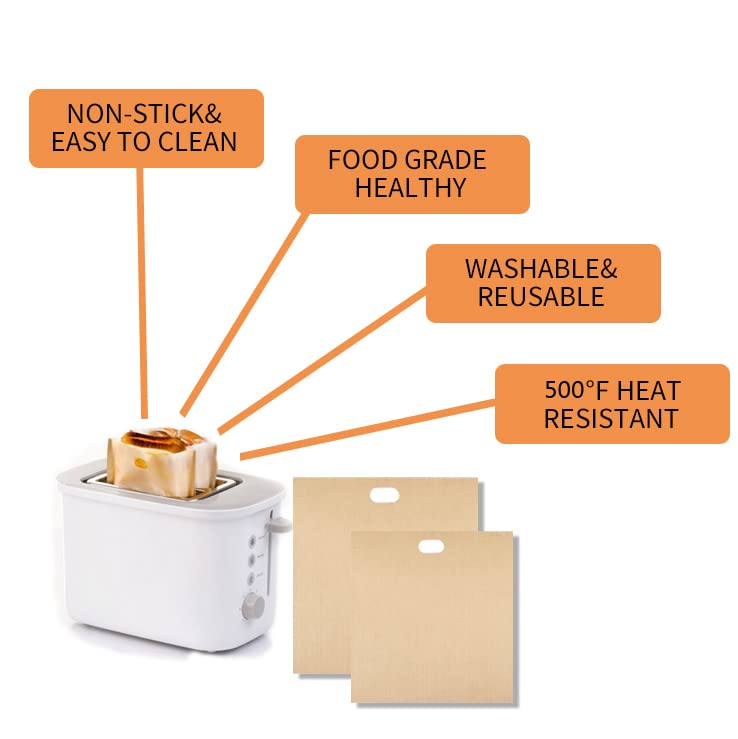 8 Pack Nonstick Reusable Toaster Bags - Easy Clean for Grilled Cheese, Toast, Bread & Snacks | Perfect for Breakfast, School Lunches & Quick Meals
