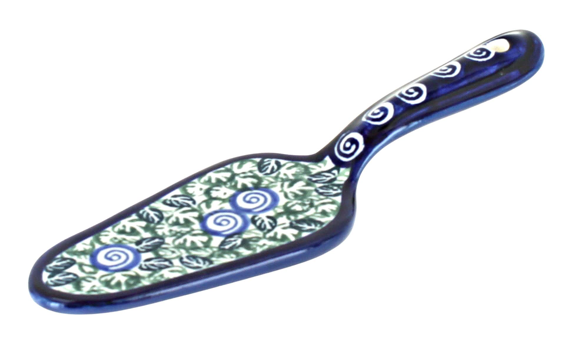 Blue Rose Polish Pottery Seaside Swirl Cake Server - Handcrafted Ceramic Dessert Serving Set for Weddings, Parties & Tea Time