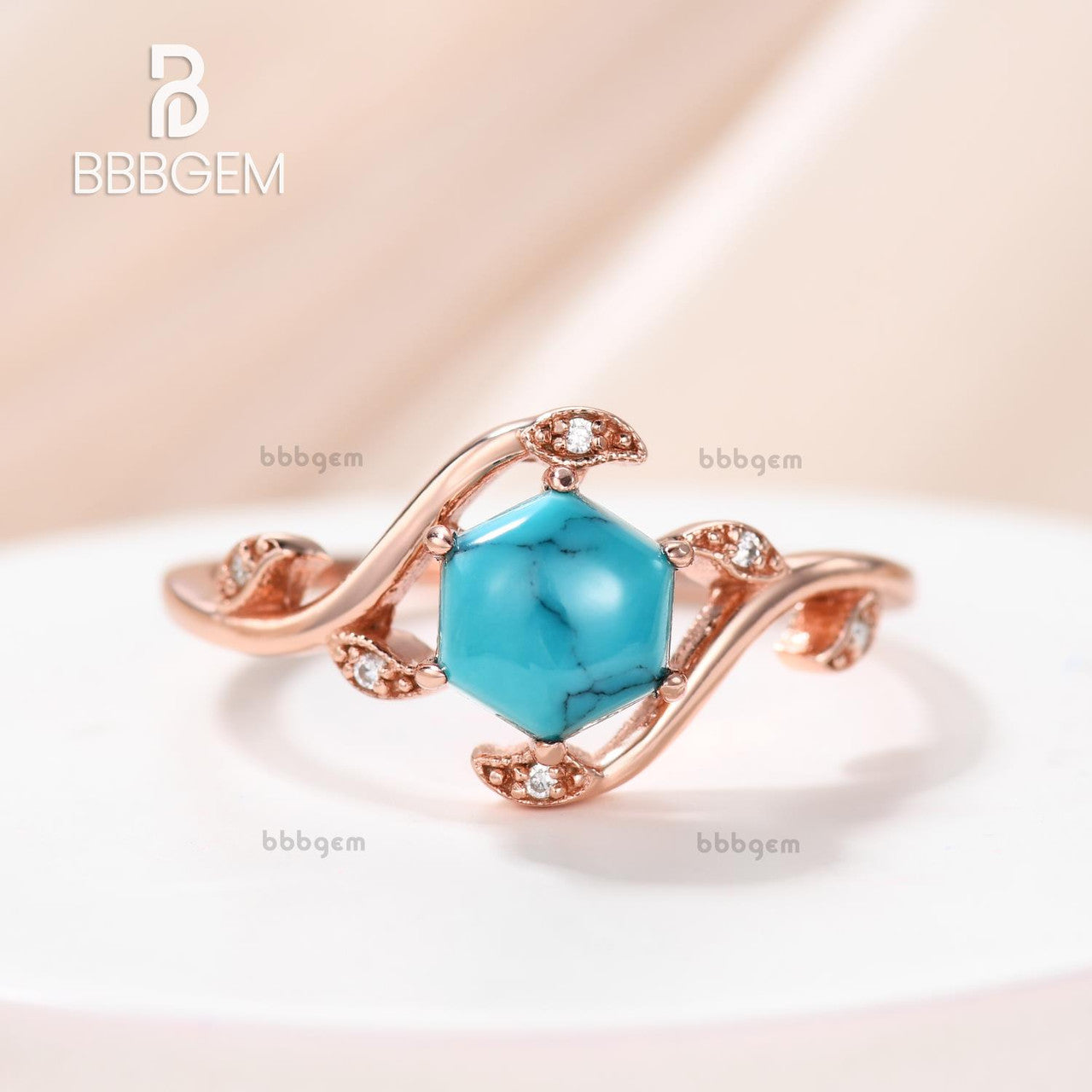 Hexagon Black Turquoise Willow Diamond Engagement Ring - Nature Inspired Wedding Band for Women, Perfect for Proposals, Anniversaries & Special Occasions