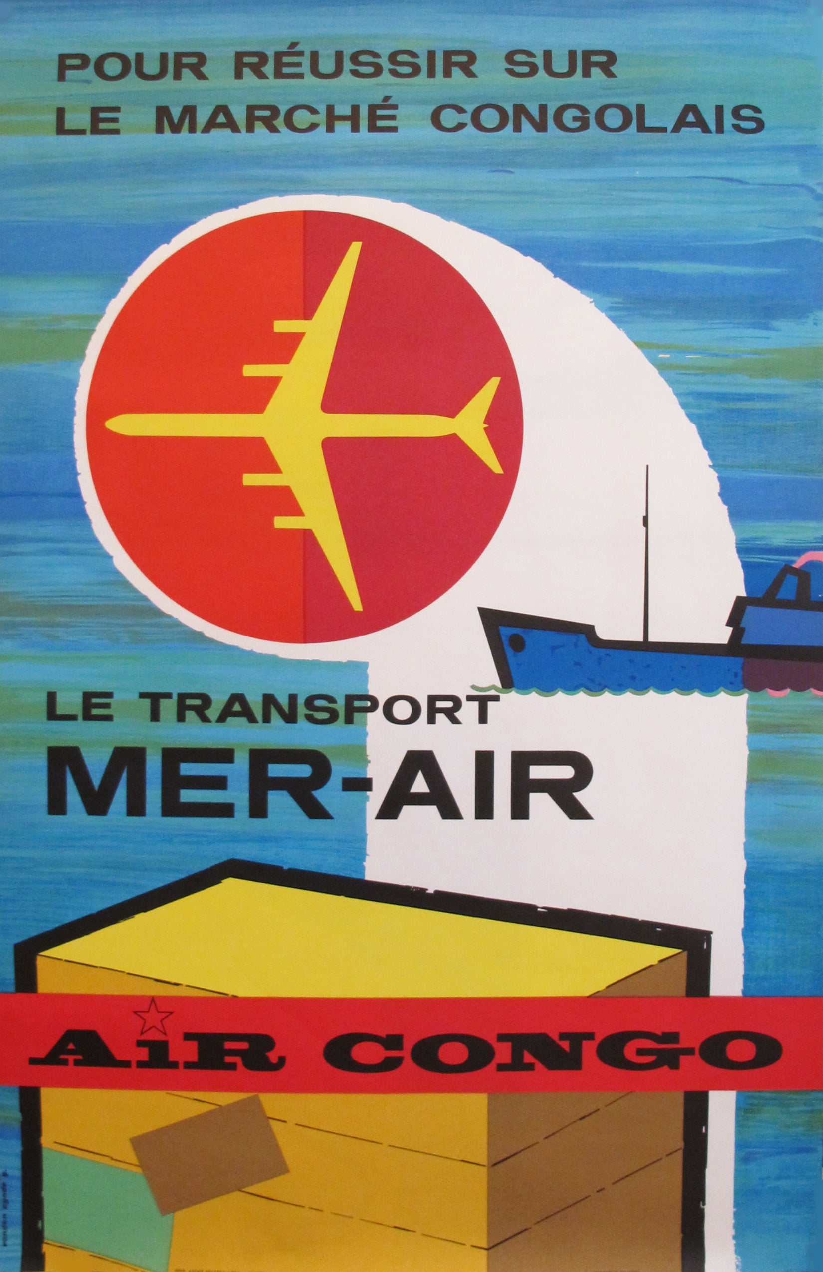 Vintage 1960s Original Sabena Air Congo Belgian Airline Travel Poster - Retro Aviation Wall Art for Home & Office Decor