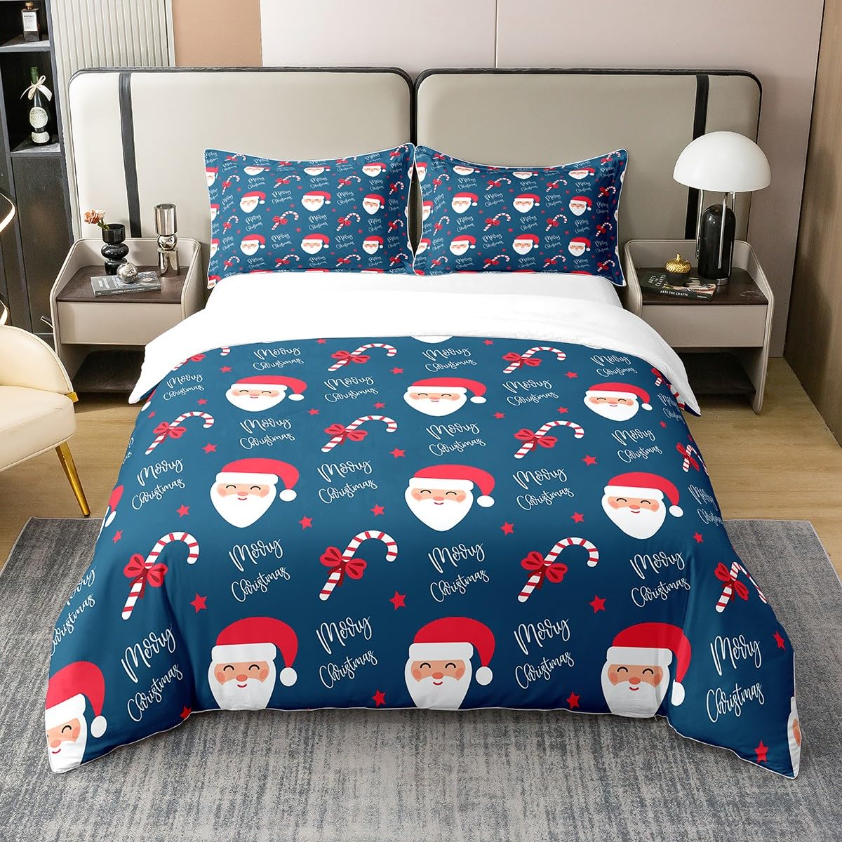 Erosebridal Red Santa Claus Bedding Set - 100% Cotton Christmas Comforter Cover for Kids Twin Bed | Cute Cartoon Kawaii Duvet Cover | Holiday Gift & Xmas Decorations | Perfect for Children's Bedroom & Christmas Party Decor
