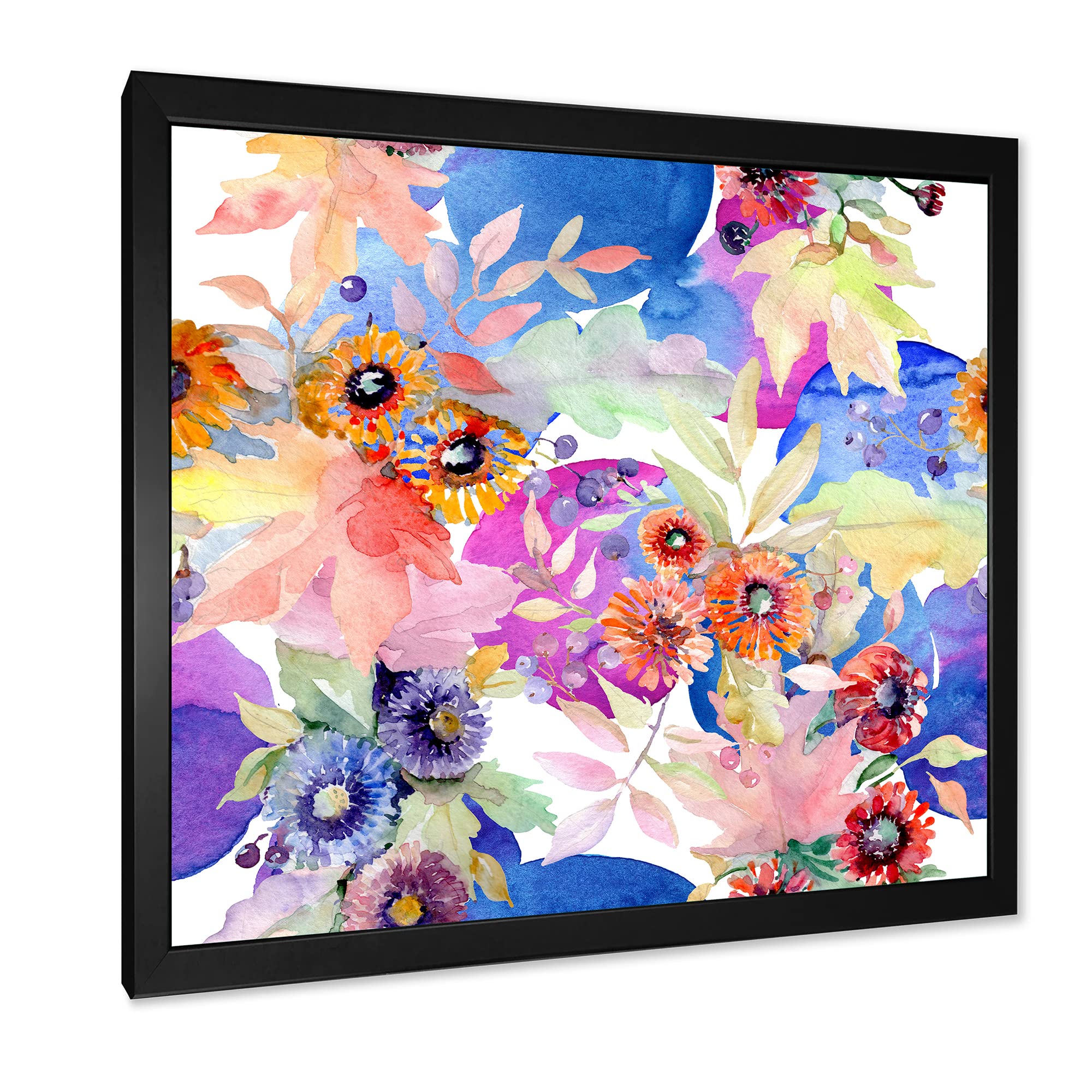 DesignQ Vibrant Wild Spring Leaves & Wildflowers IV Modern Framed Wall Art - Perfect for Living Room, Bedroom & Office Decor