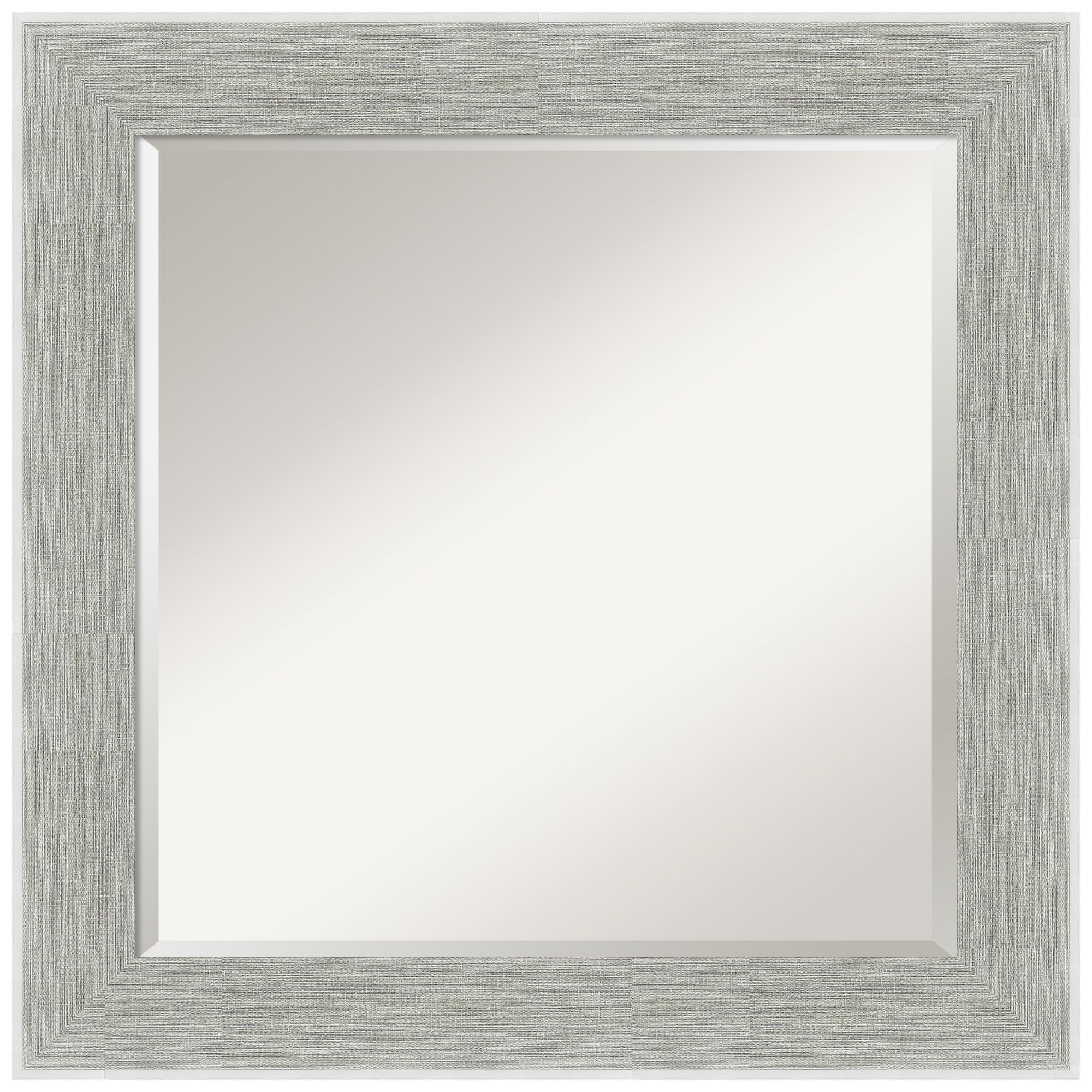 Amanti Art 25x25 Inch Grey Square Wall Mirror with Glam Linen Frame - Rustic Farmhouse Bathroom & Living Room Decor - Horizontal or Vertical Hanging - Beveled Edge Mirror for Vanity, Entryway, and Bedroom