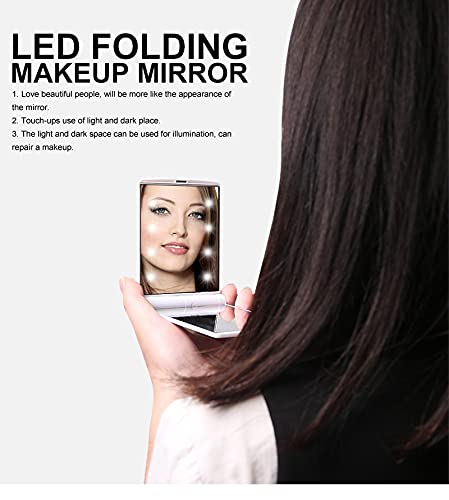 LED Compact Mirror with 8 Lights - Portable Folding Makeup Mirror for Women, Travel Vanity Mirror with Adjustable Brightness, Perfect Gift & Purse Essential for Home, Office & On-the-Go Touchups