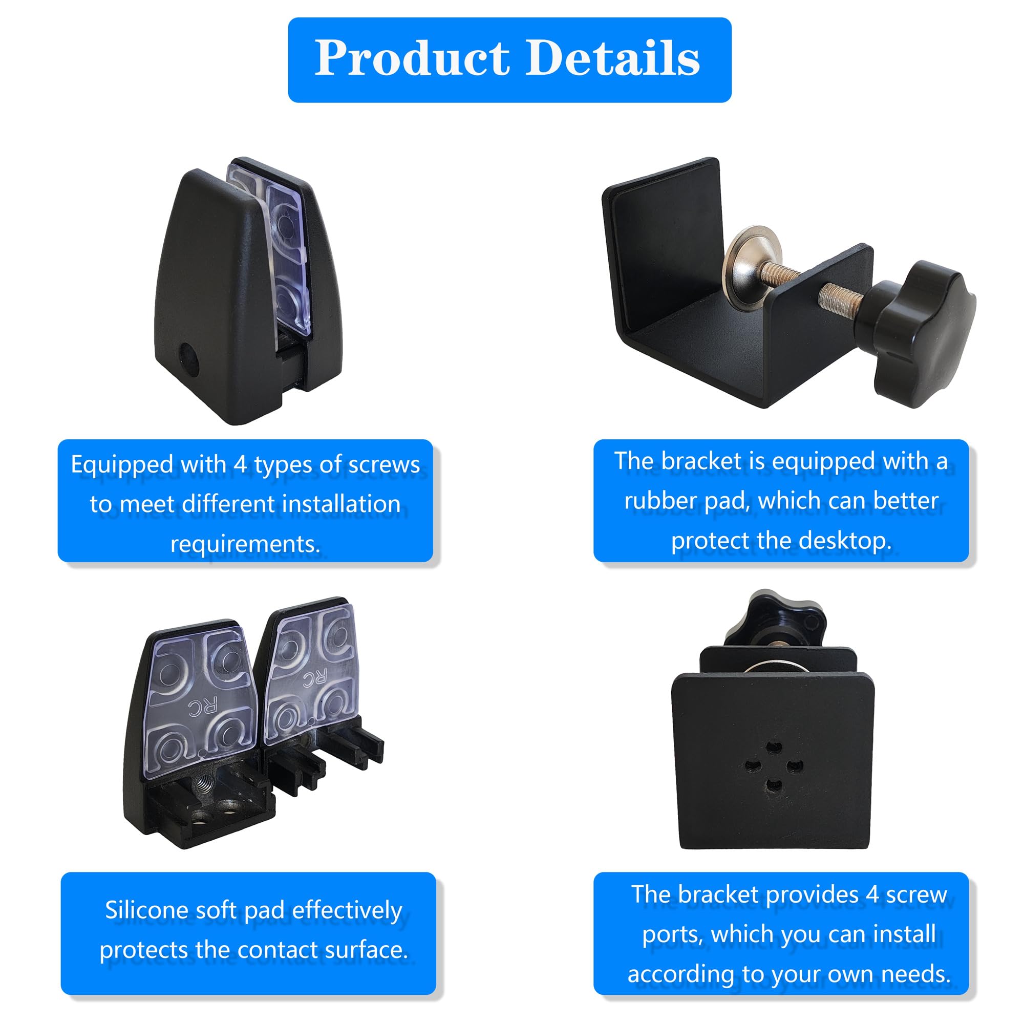 Adjustable Desk Clamp for Acrylic Privacy Panels - Black Sneeze Guard Support Clamp for Office, Restaurant & Home Workspace Protection