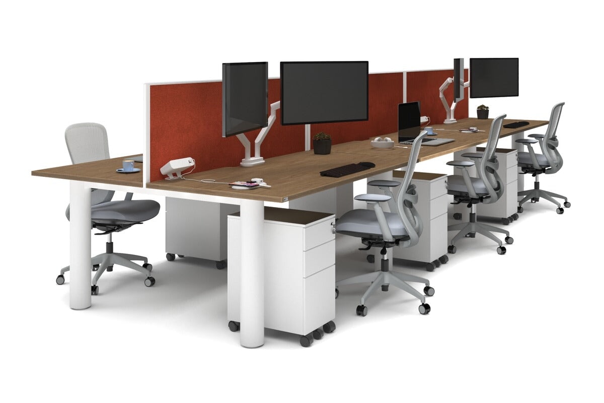 Quadro Cylinder Leg 6-Person Office Workstation Desk - 1800L x 800W with Cable Management - Modern Office Furniture for Collaborative Workspaces & Team Meetings