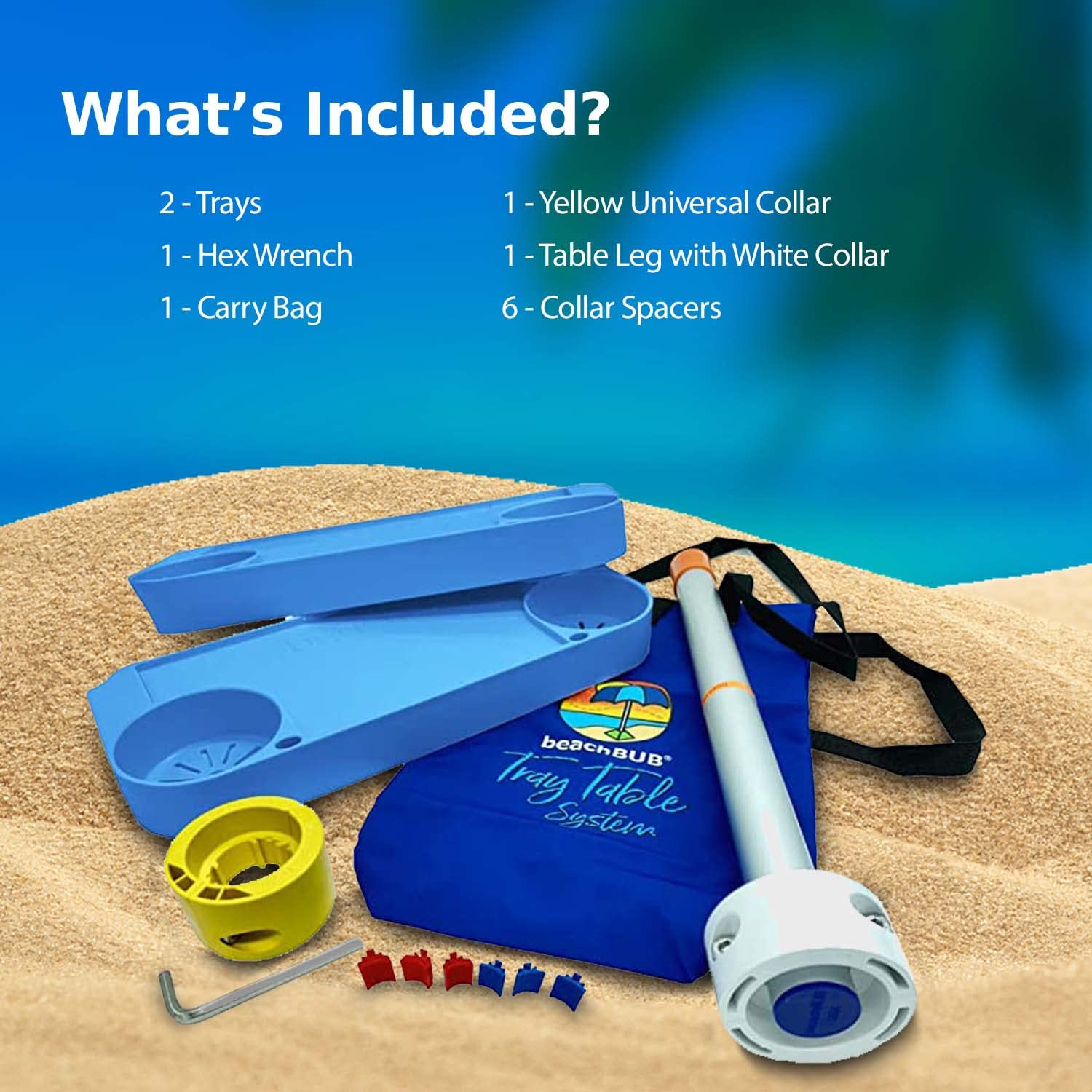Portable Beach Umbrella Tray Table with 4 Cup Holders - Clip-On Outdoor Side Table for Pool, Patio & Vacation - Perfect for Drinks, Snacks & Sun Protection by the Water