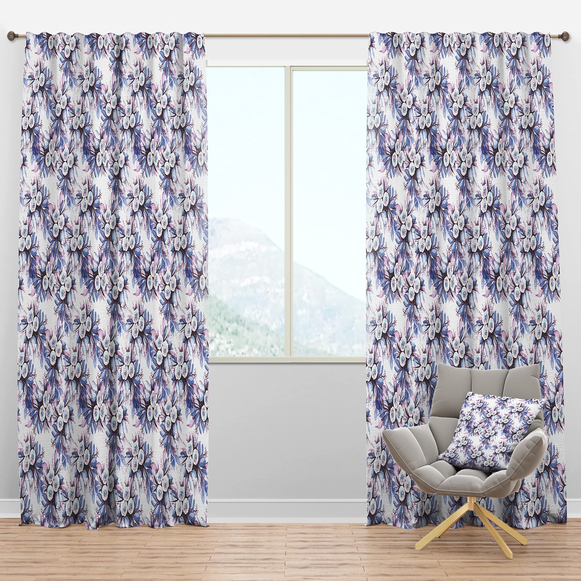 DesignQ Blackout Curtains - Floral Pattern in Purple & Blue | Thermal Insulated Room Darkening Drapes for Bedroom & Living Room (52x120, Single Panel) | Perfect for Light Sleepers, Home Theater & Energy Savings