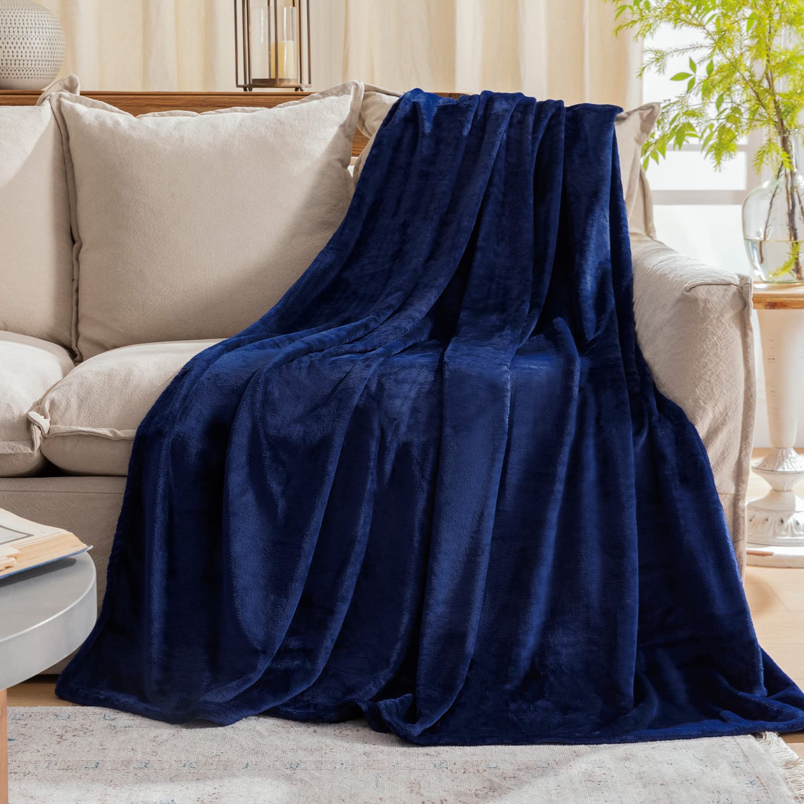 JIAHANNHA Navy Blue Flannel Fleece Throw Blanket - 60x80 Inches Twin Size, 280GSM Ultra Soft & Cozy All-Season Blanket for Couch, Sofa, Bed - Perfect for Lounging, Movie Nights & Home Decor
