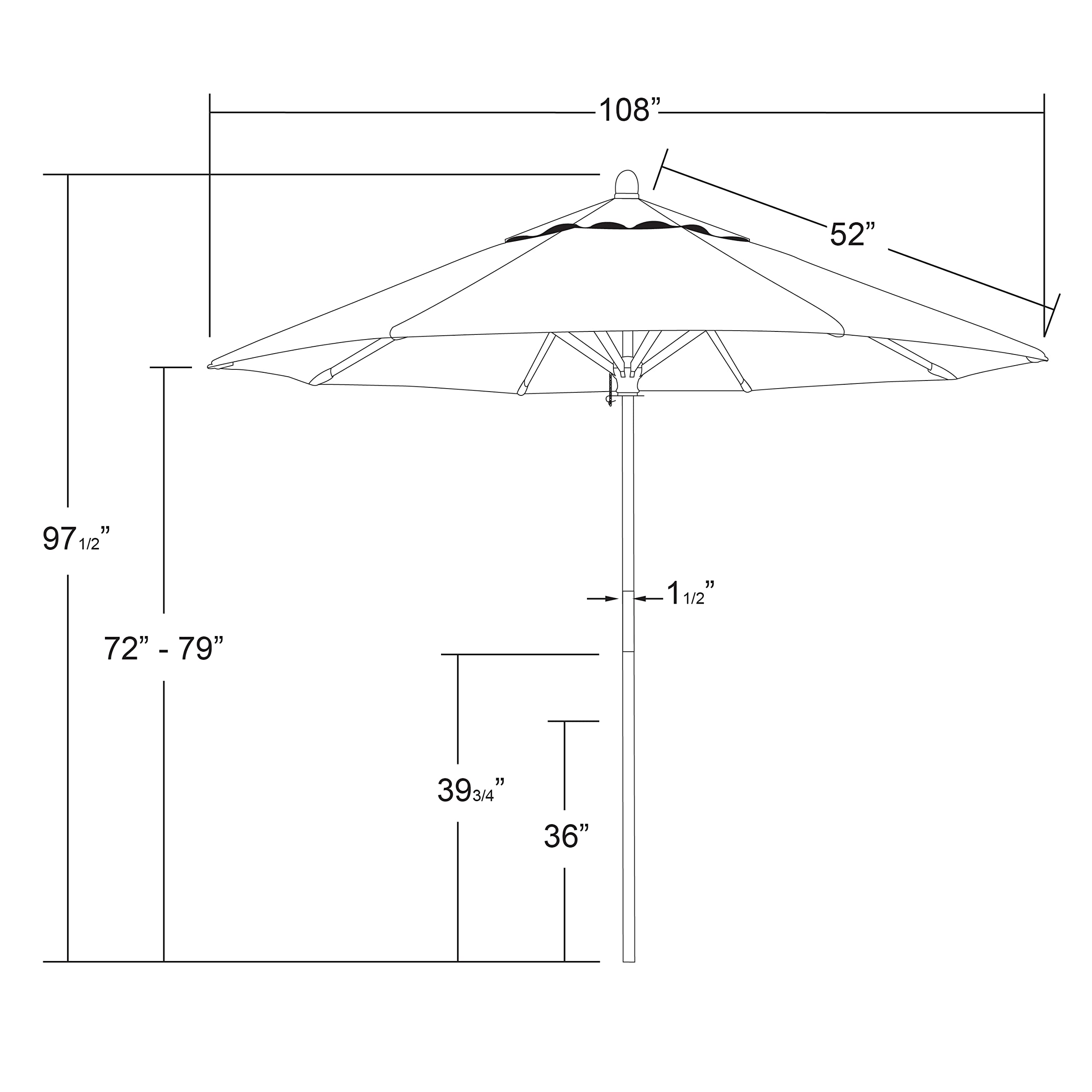 9' California Market Umbrella - Hardwood Frame & Stainless Steel - Push Open for Patio & Outdoor Dining