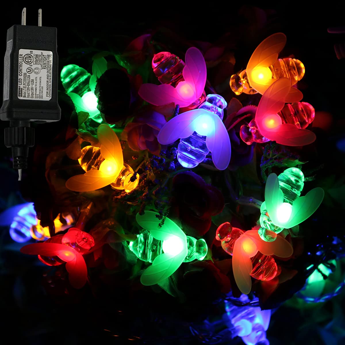 33Ft 100 LED Bee String Lights - 8 Modes for Garden & Patio Decor
