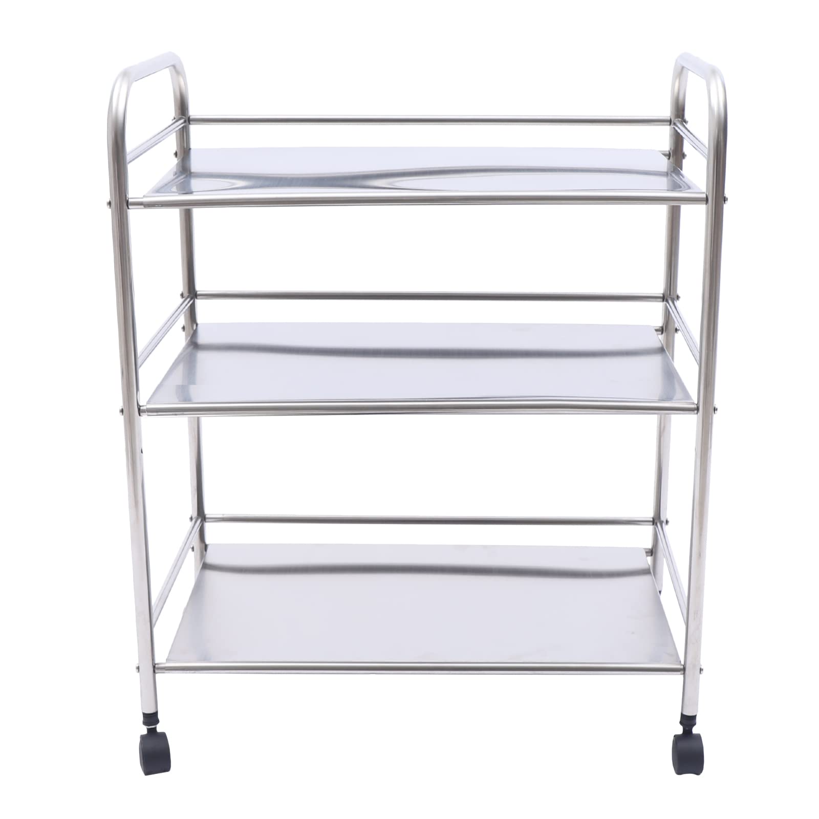 3-Tier Stainless Steel Utility Cart with Wheels & Handle - Rolling Serving Cart for Kitchen, Office, Catering - Food Storage Trolley & Display Shelf for Home, Restaurant, and Commercial Use