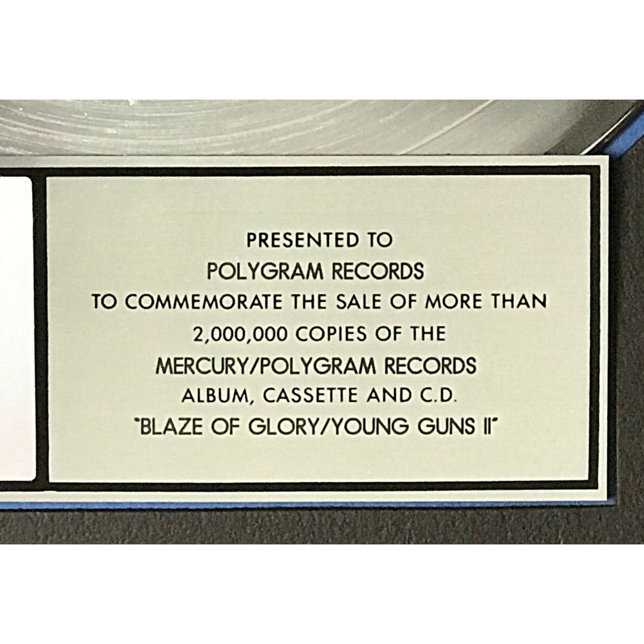 Jon Bon Jovi Blaze Of Glory 2x Platinum Album Award - RIAA Certified Collectible Music Memorabilia for Fans & Display