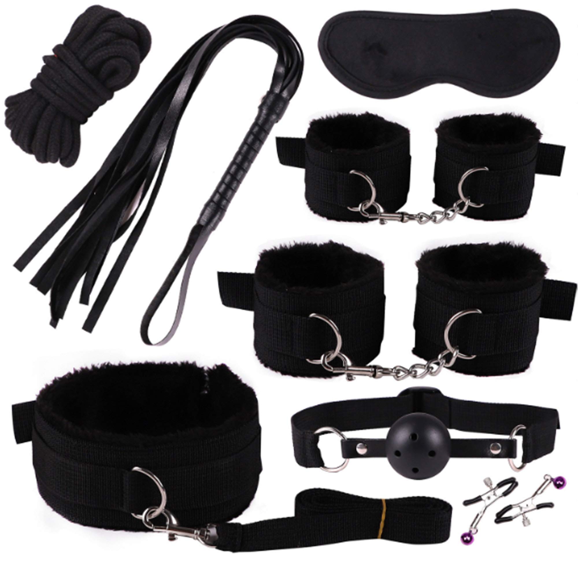 Premium BDSM Bondage Kit for Couples - Adjustable Restraints, Fuzzy Handcuffs & Ball Gag - Ultimate Couples Sex Toys Set for Spicing Up Bedroom Play & Role-Playing Scenes