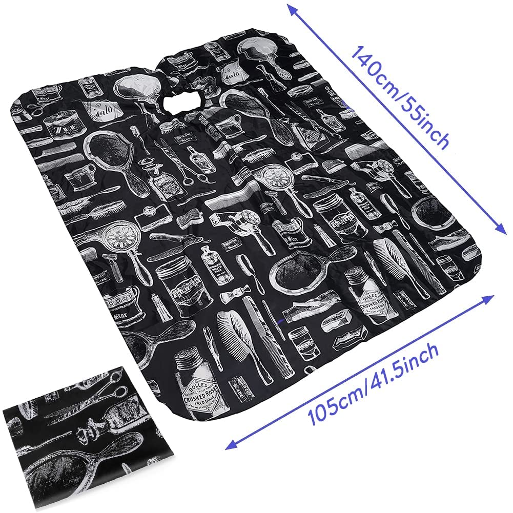 OSEN Professional Waterproof Barber Apron for Men - Black Polyester Hair Cutting Cape with Print - Perfect for Salons, Barbershops & Home Haircuts