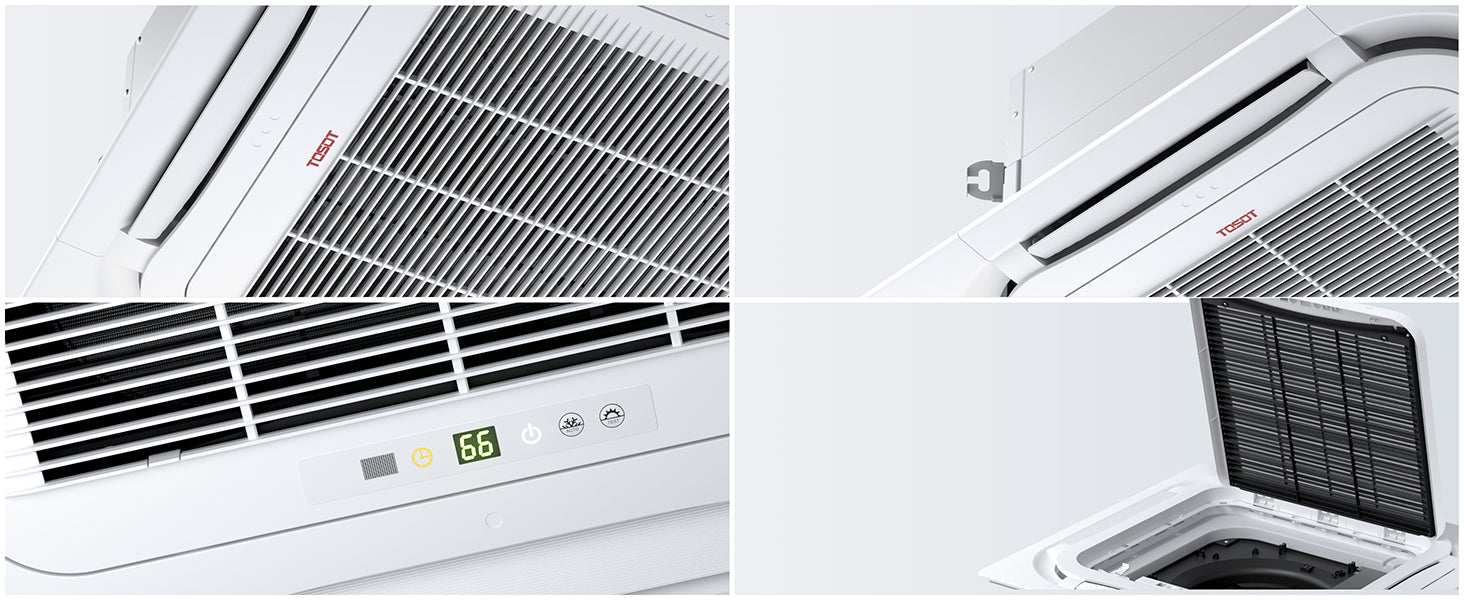 34,000 BTU Ceiling Cassette Mini Split Air Conditioner - High Efficiency Cooling System for Large Rooms, Homes & Offices | Quiet & Energy Saving AC Unit for Year-Round Comfort