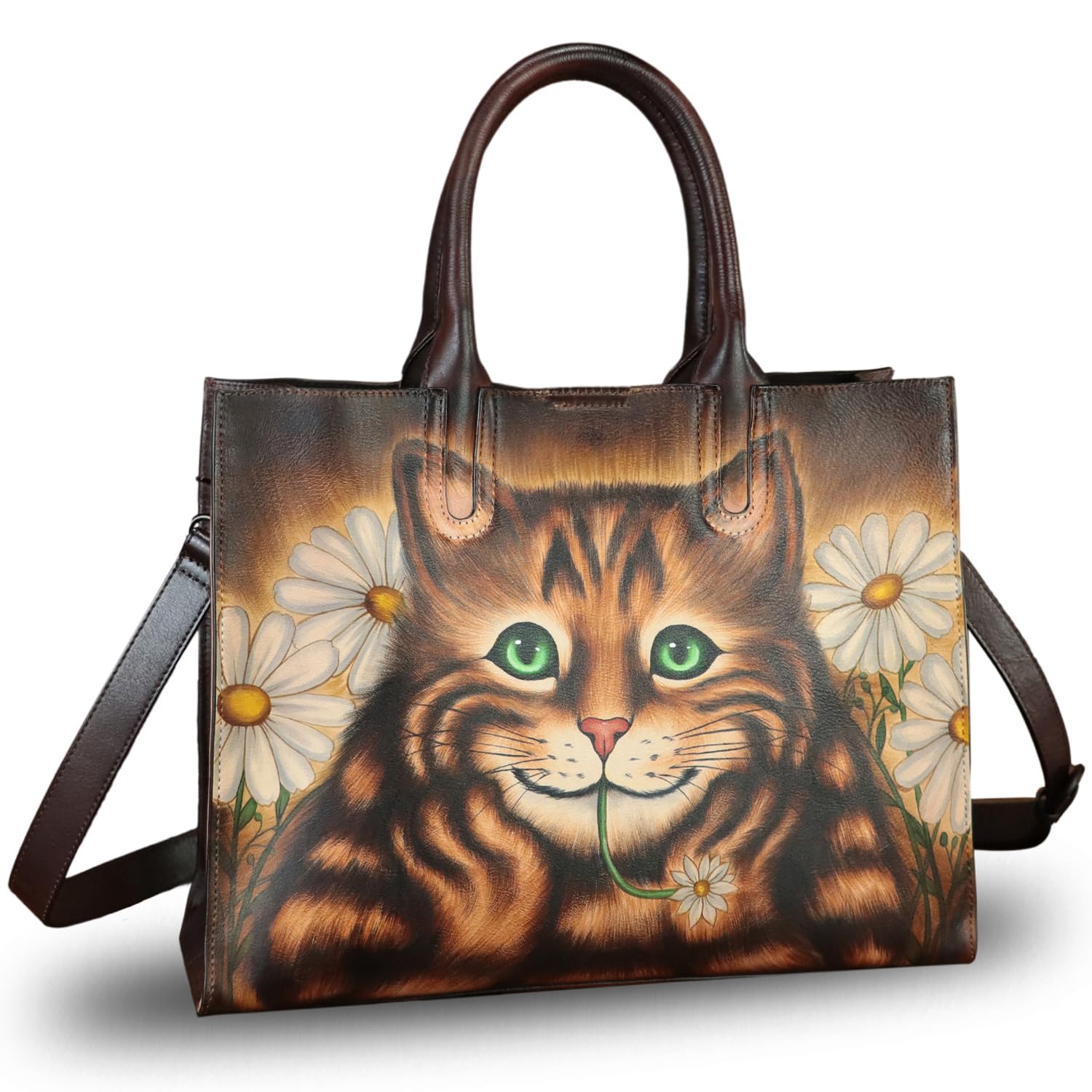 Genuine Leather Handbag for Women - Hand Painted Top Handle Crossbody Purse - Handmade Work Tote Bag - Perfect for Office, Travel & Everyday Use