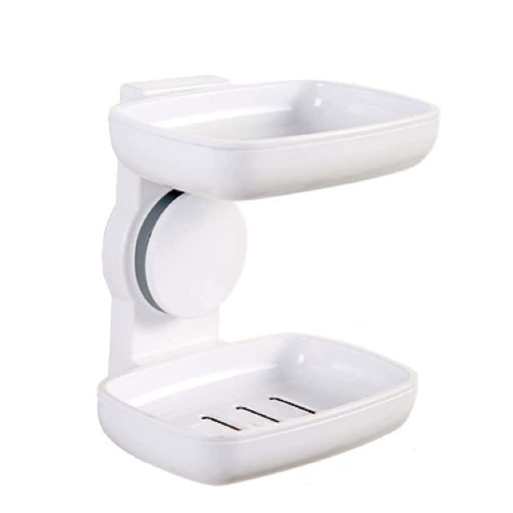 XJJZS Double Layer Soap Holder with Suction Cup - Wall Mounted Bathroom Soap Dish with Manual Drain - Perfect for Shower, Kitchen Sink & RV Use