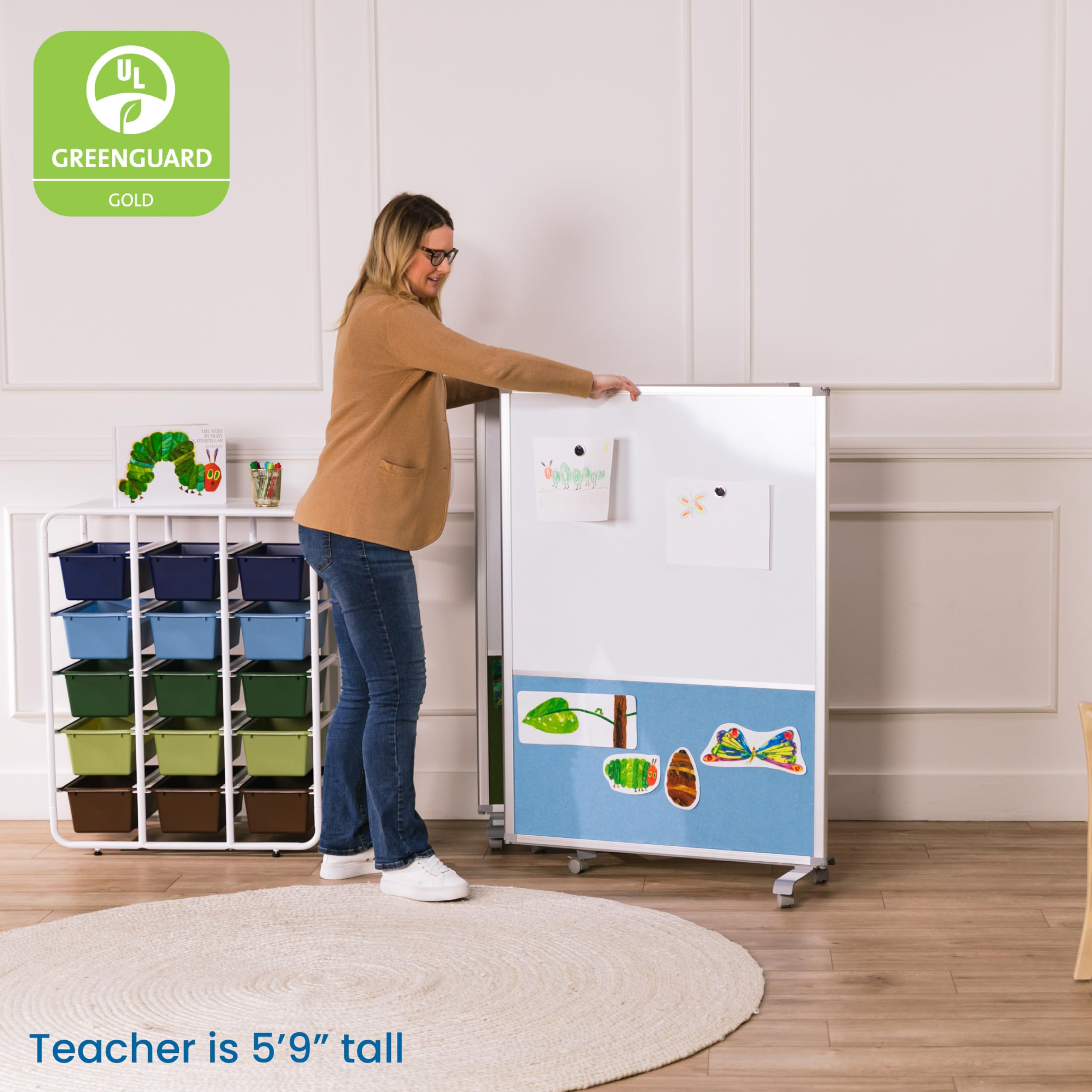 ECR4Kids 3-Panel Mobile Dry-Erase & Flannel Room Divider for Classrooms - School Supplies in Earth Tones - Perfect for Classroom Organization, Study Areas & Playroom Dividers