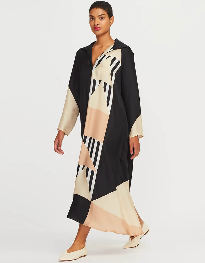 Elegant Black French Crepe Kaftan Dress for Women - Boho Chic Loungewear & Beach Cover Up - Perfect for Vacation, Poolside, and Summer Evenings