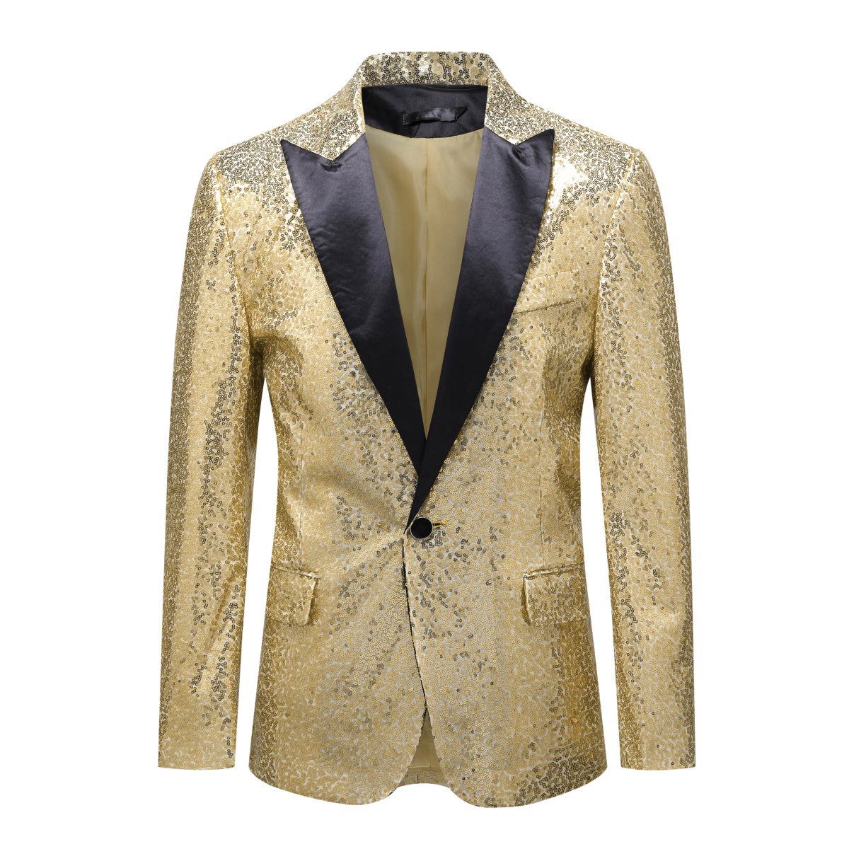 Sparkling Gold Sequin Tuxedo Blazer for Women - Elegant Party Jacket for Prom, Evening Gala & Special Occasions