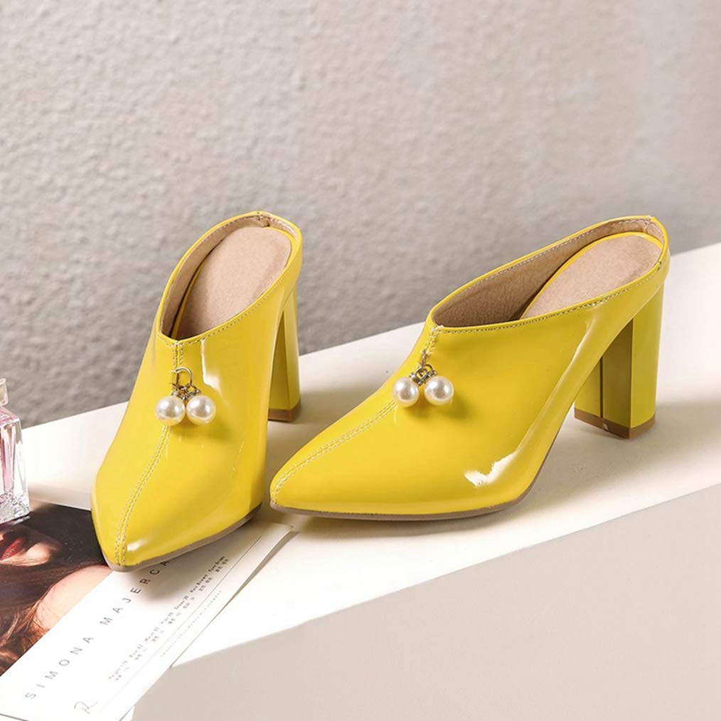 GIY Women's Chunky Heel Mule Shoes - Pearl Embellished Backless Pointed Toe Slides - Comfortable Slip-On Loafers for Casual Wear, Office & Dressy Occasions