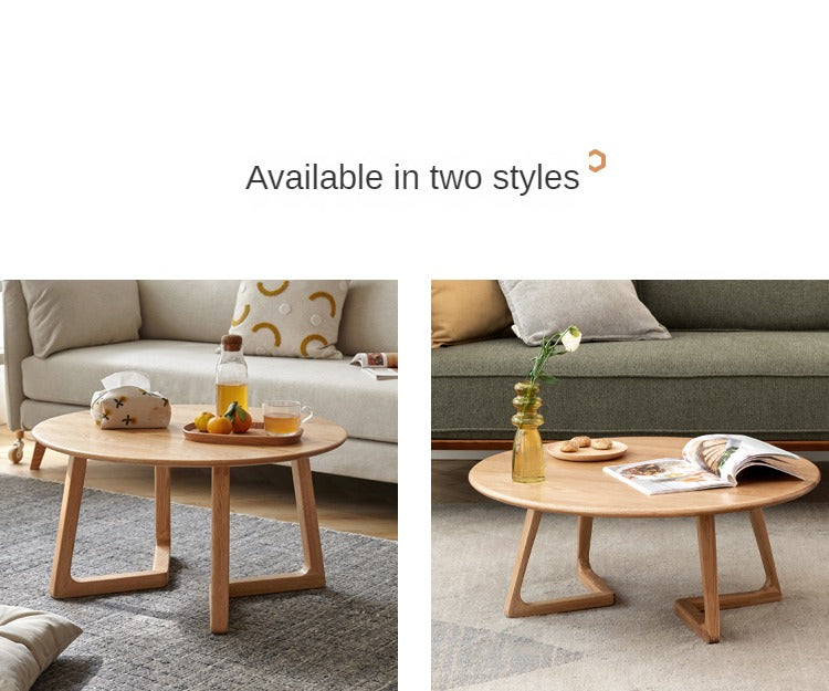 Solid Oak Wood Round Coffee Table - Rustic Modern Living Room Centerpiece for Home Decor & Relaxing with Family