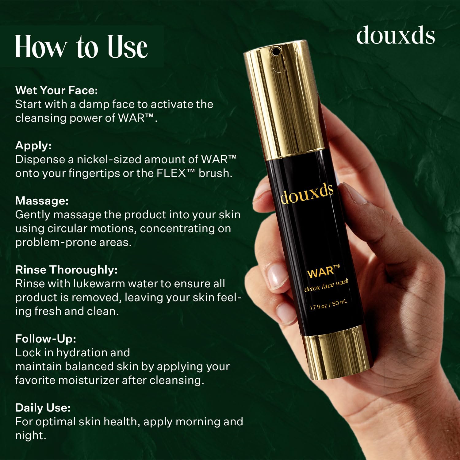 Douxds WAR™ Detox & Pore Cleansing Face Wash with Aloe Vera & Charcoal - Natural Acne Treatment for Men, Ingrown Hair Prevention, 50ml - Perfect for Daily Skincare & Post-Shave Routine