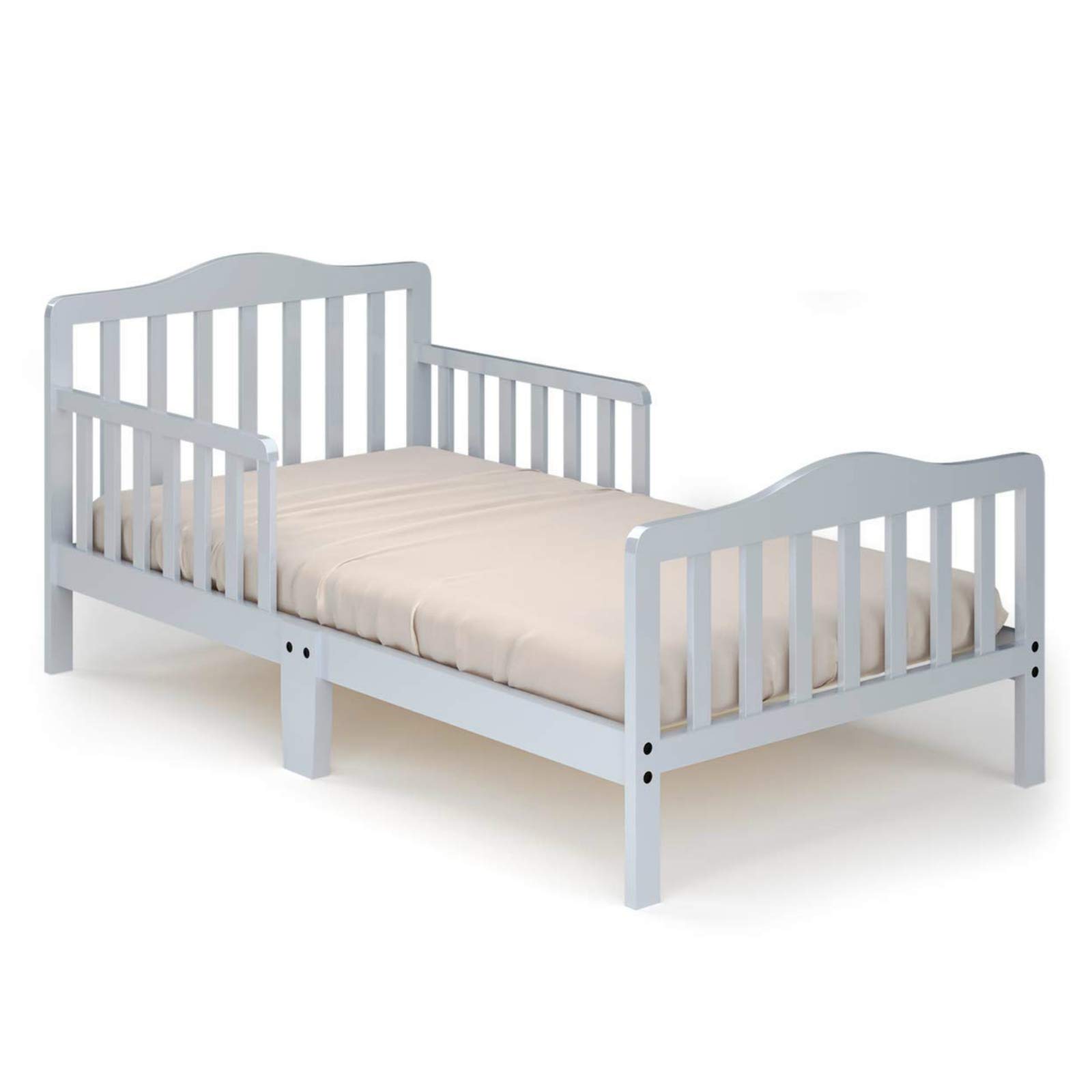 HONEY JOY Solid Rubber Wood Toddler Bed Frame with Safety Guardrail - Fits Full Size Crib Mattress (Not Included) | Classic Kids Bedroom Furniture for Boys & Girls | Perfect for Nursery, Daycare or Children's Bedroom (Gray)