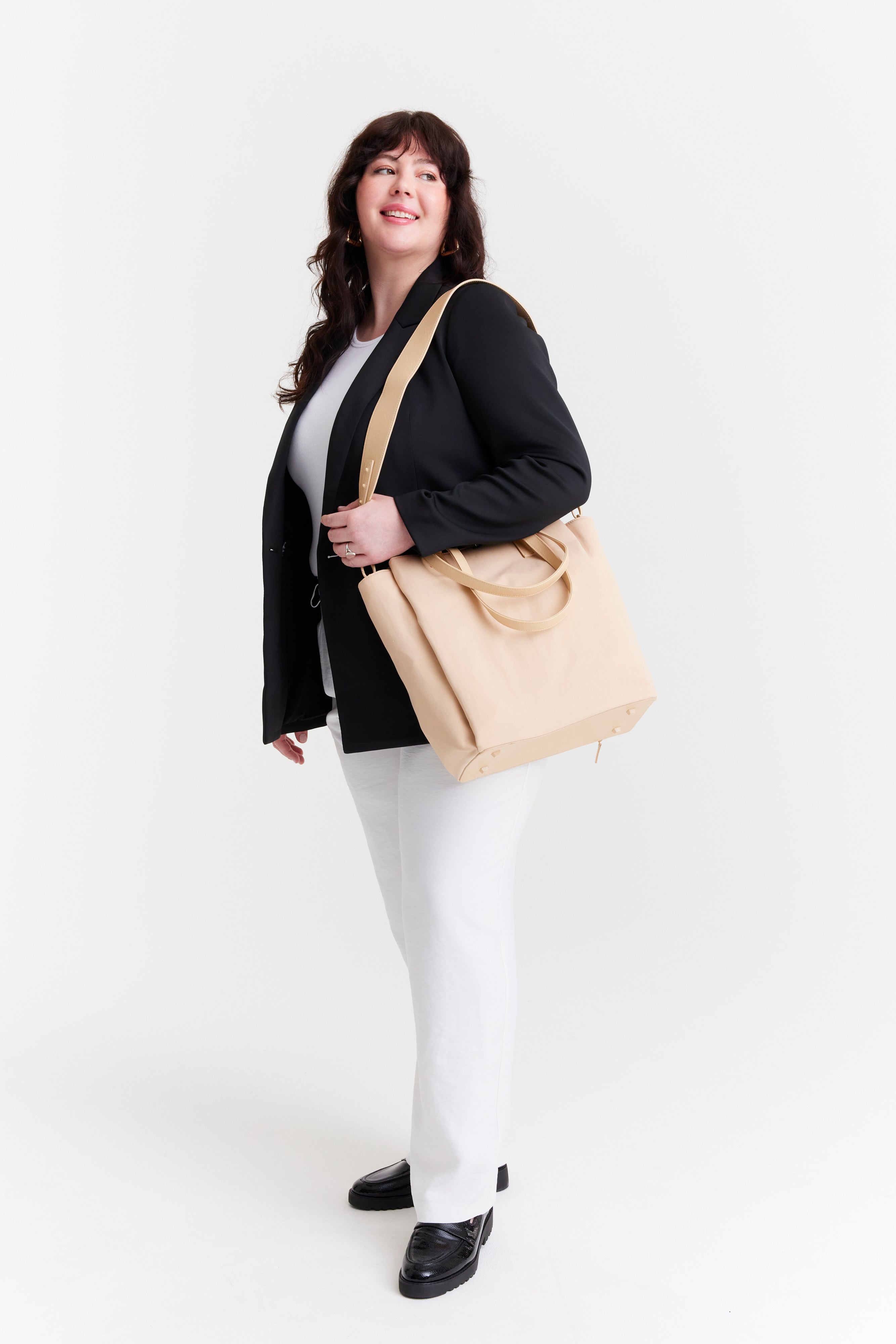 Stylish Beige Commuter Tote Bag for Women - Large Work Tote with Laptop Pocket - Perfect for Office, Travel & Everyday Use