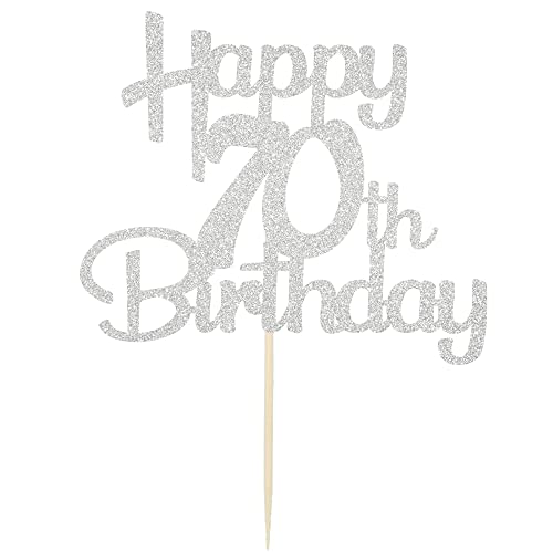 70th Cake Topper - Silver Glitter
