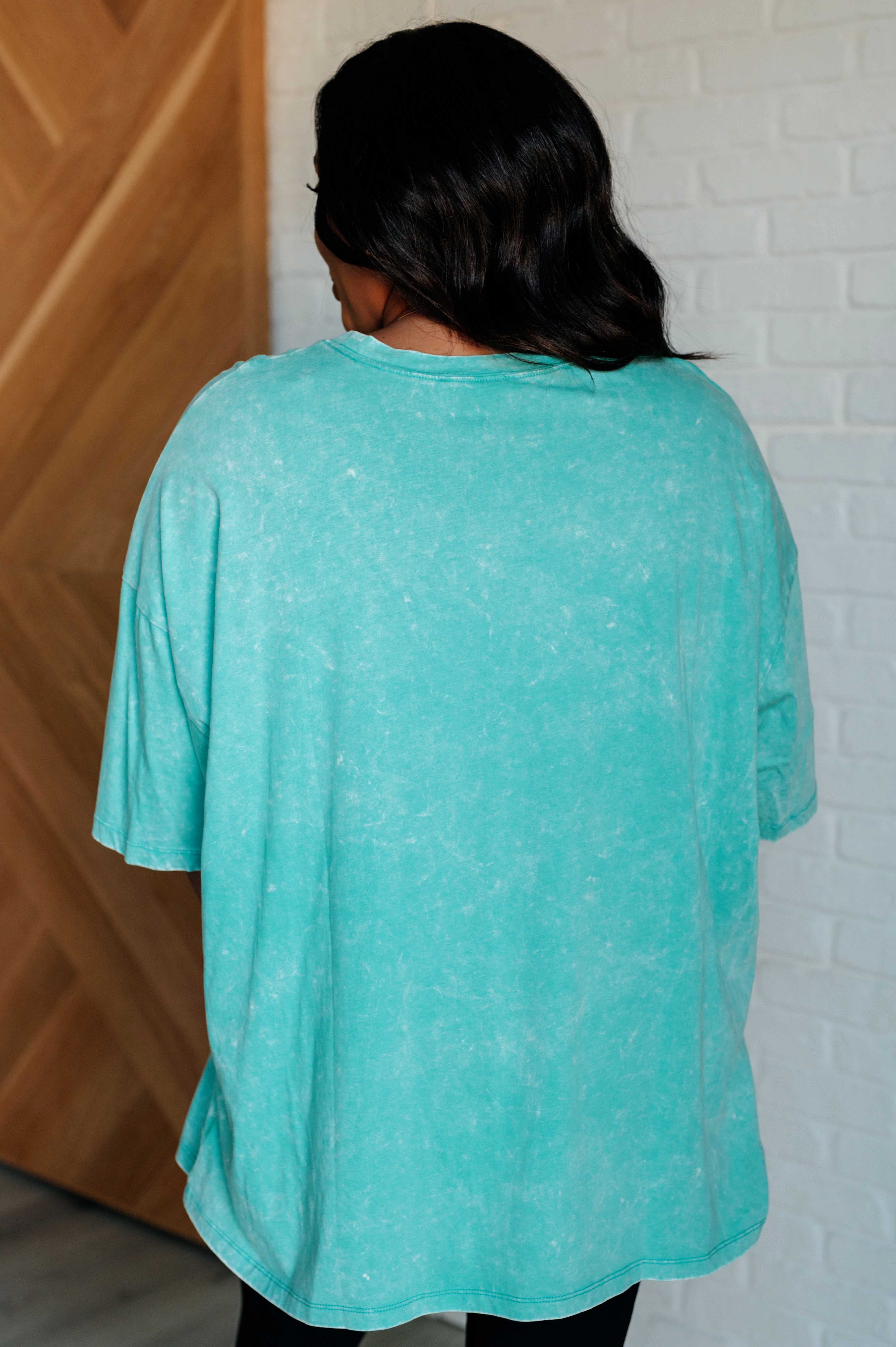 Don't Mind Me Mineral Wash Drop Shoulder Tee in Turquoise | Soft Vintage Washed Cotton T-Shirt for Women | Casual Boho Style Top for Everyday Wear, Beach Outings & Music Festivals