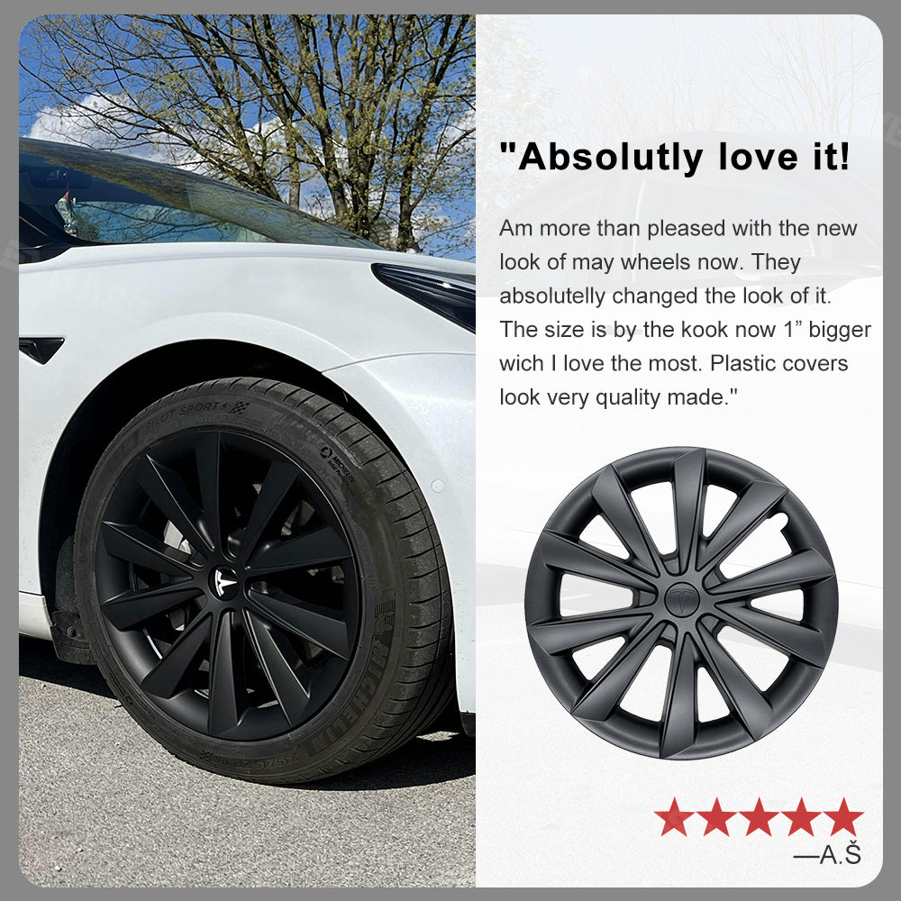 EVBASE Tesla Model 3 18 Inch Aero Wheel Covers - Matte Black Hubcaps Replacement (4PCS) for 2017-2023 Models | Enhance Style & Protect Wheels for Daily Driving & Road Trips