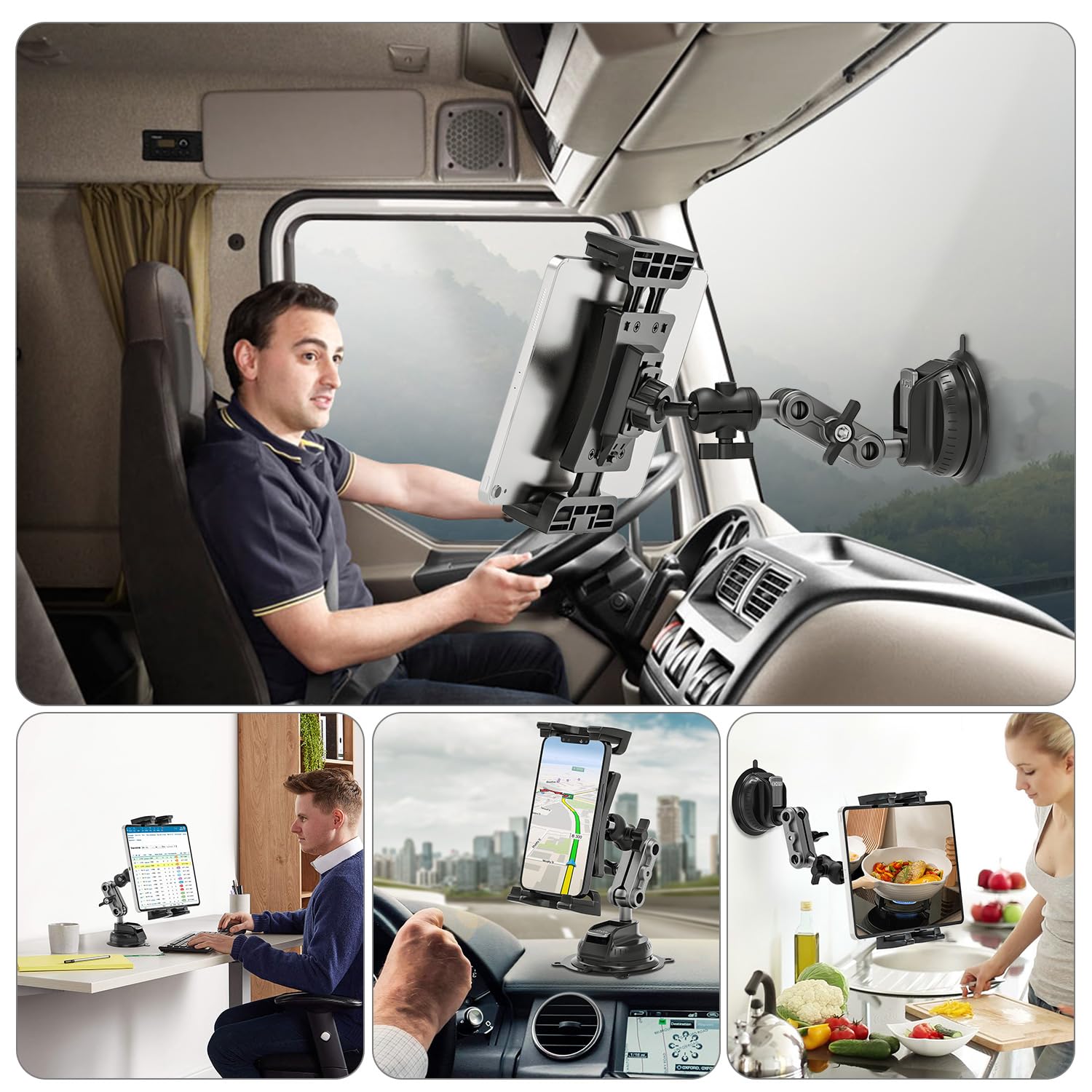 Jubor 360° Rotatable Car Tablet Holder with Strong Suction Cup - Adjustable Dashboard & Windscreen Mount for iPad Air/Mini, iPhone, Galaxy (Fits 4.7-12.9