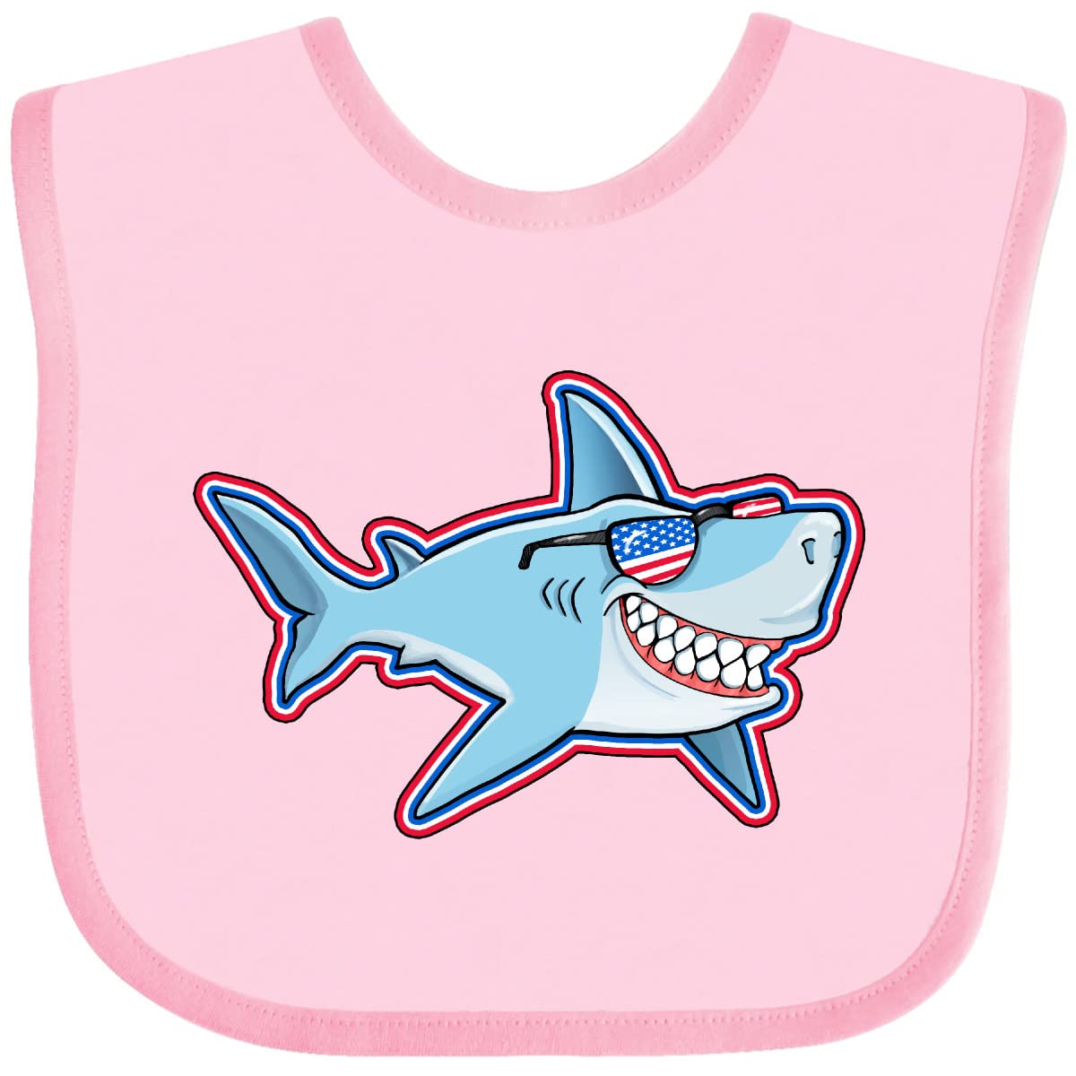 Inktastic Shark with American Flag Sunglasses Baby Bib - Cute Patriotic Shark Design for Babies - Perfect for 4th of July, Beach Outings & Photo Shoots