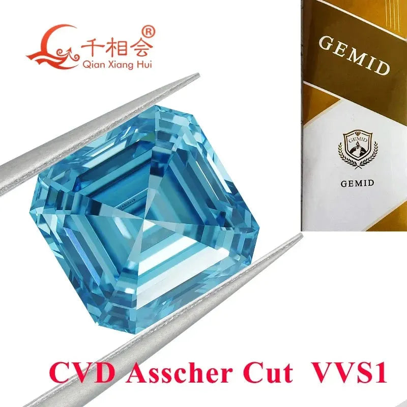 1.533ct VVS1 Fancy Blue CVD Lab Grown Diamond - Asscher Shape, GEMID Certified Loose Stone for Engagement Rings & Fine Jewelry