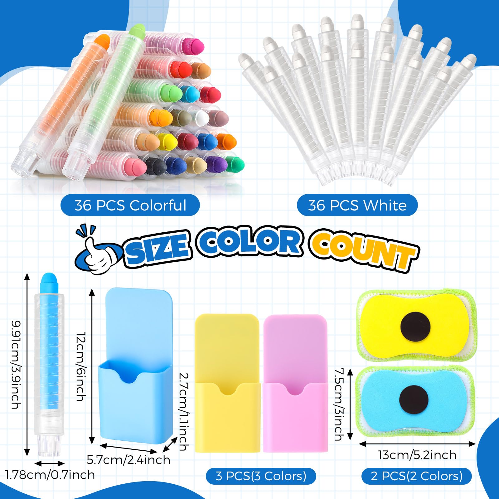 Dustless Chalk Set - 149 Pcs Non-Toxic Washable Chalk for Kids & Teachers | White & Multicolor Chalk with Magnetic Holder | Perfect for Classroom, Home Chalkboard, Drawing & Writing | Back to School Learning Supplies
