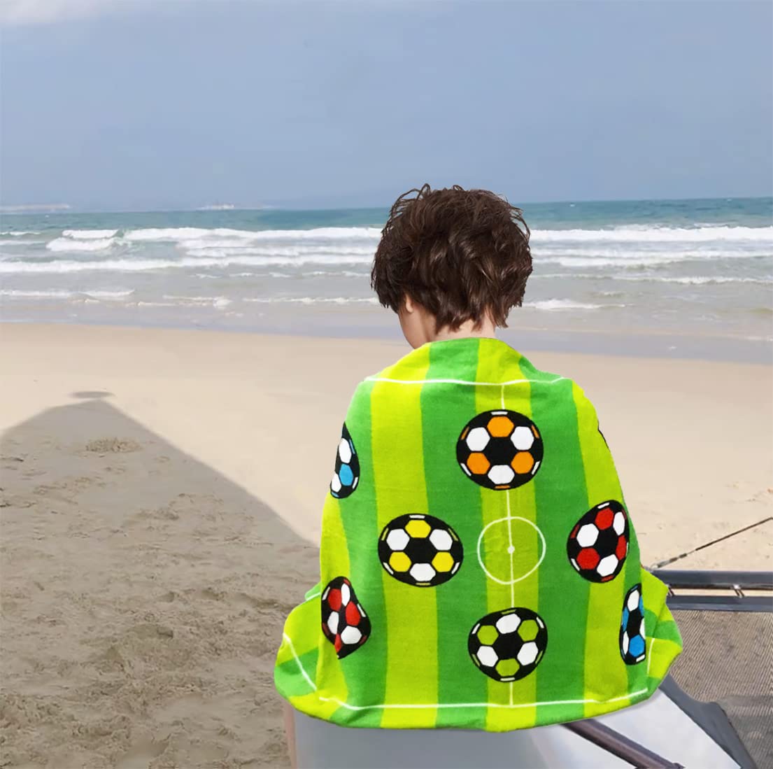 YIFONTIN Super Soft Absorbent Cotton Soccer Beach Towel 24X48 Inches - Quick Dry Sports Towel for Swimming, Bathing, Camping, Picnics & Outdoor Activities - Green Stripes Design for Kids & Adults