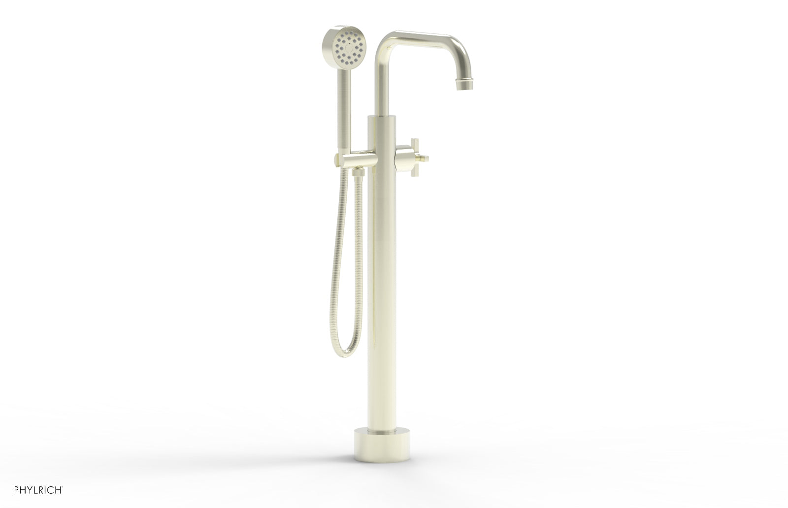 HEX MODERN Low Floor Mount Tub Filler with Cross Handle & Hand Shower - Model 501 54 03 - Perfect for Contemporary Bathroom Renovations & Spa-Like Shower Experiences