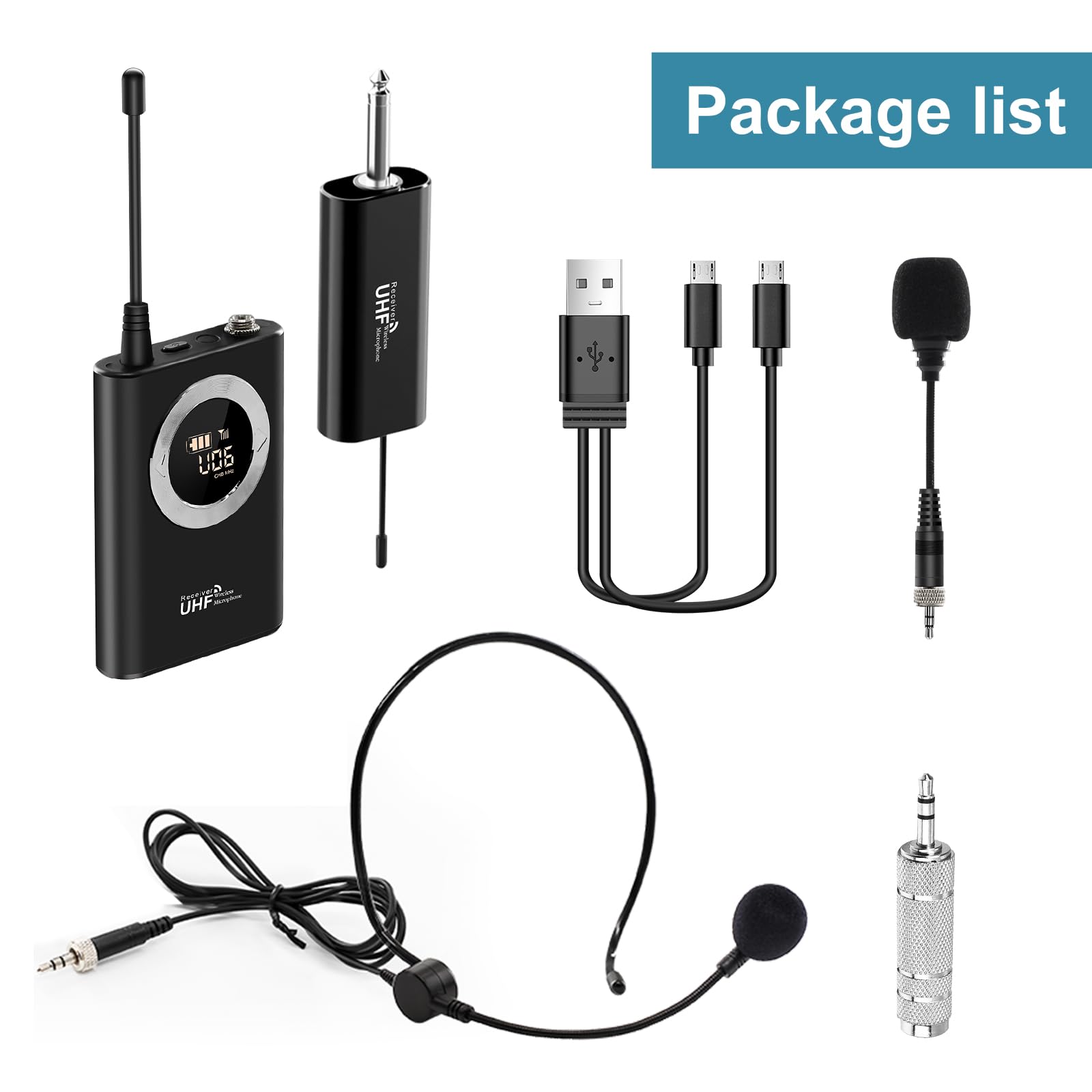 Professional UHF Wireless Microphone Headset with LED Digital Display - Hands Free Head Mic Speaker System for Voice Amplification | Perfect for Teachers, Fitness Instructors, Tour Guides & Public Speaking