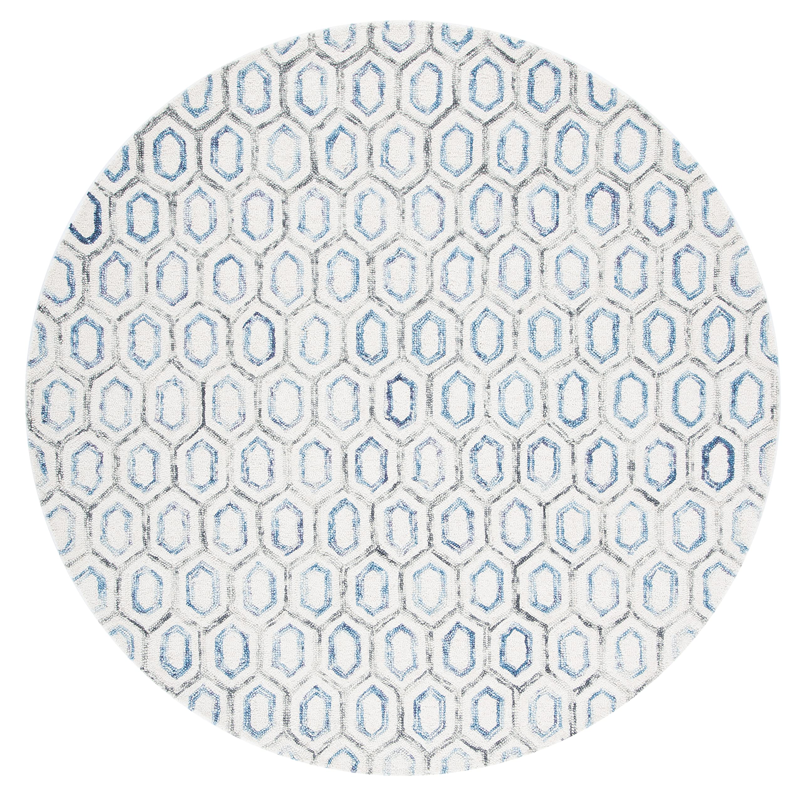 SAFAVIEH Metro Collection 6' Round Ivory Blue Wool Area Rug - Handmade Premium Rug for Living Room, Dining Room, Bedroom & Entryway | Soft Floor Covering for Home Decor & Cozy Spaces